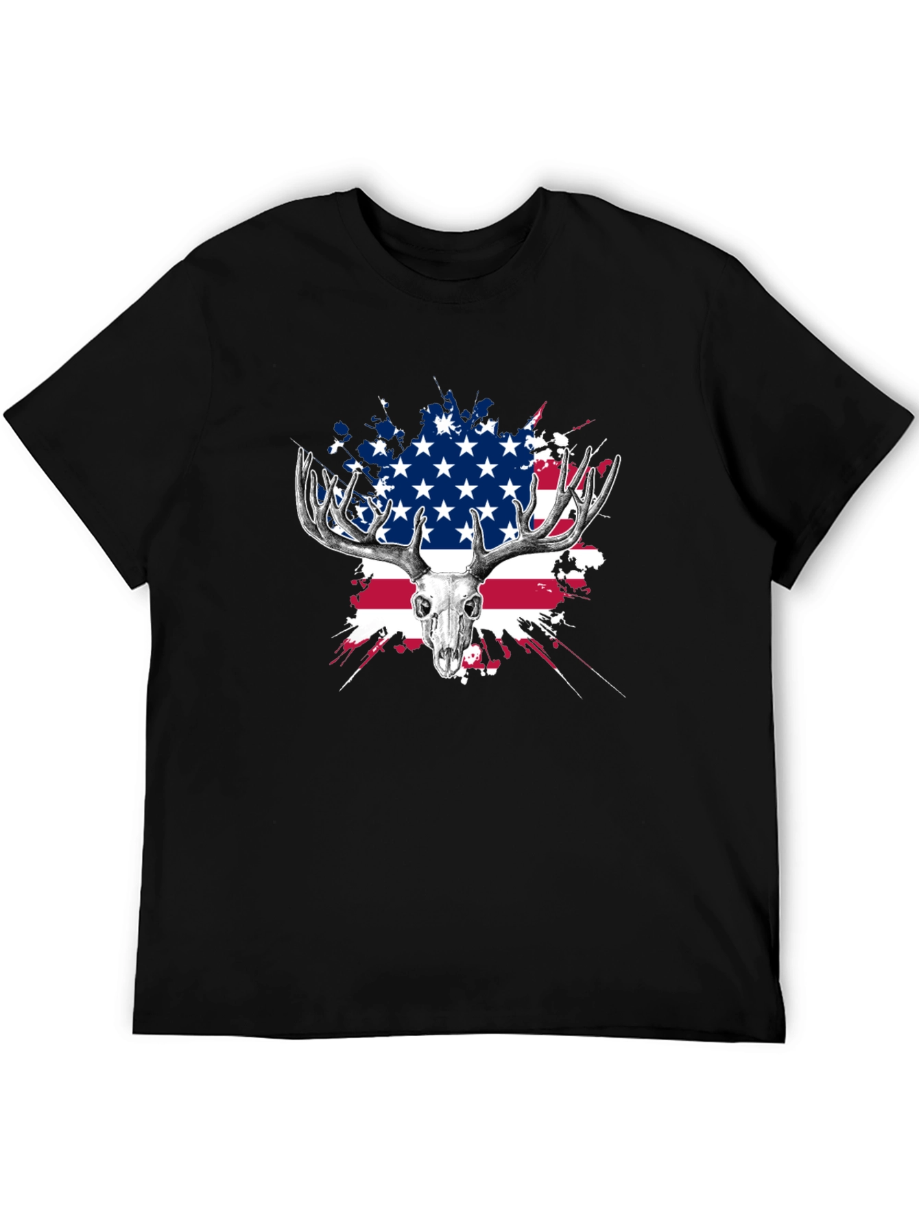 Deer Skull USA Flag Graphic T-Shirt