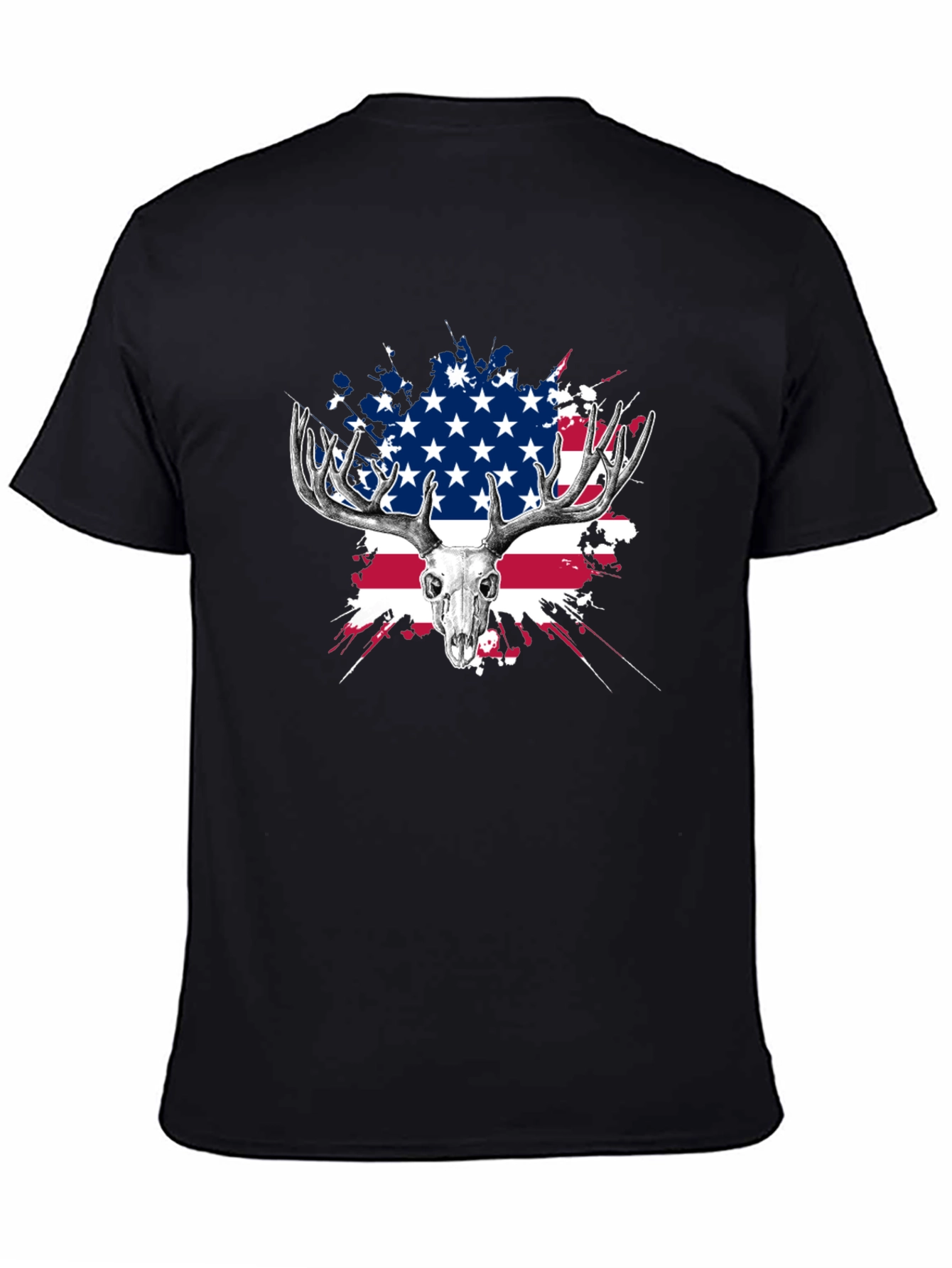 Deer Skull USA Flag Graphic T-Shirt