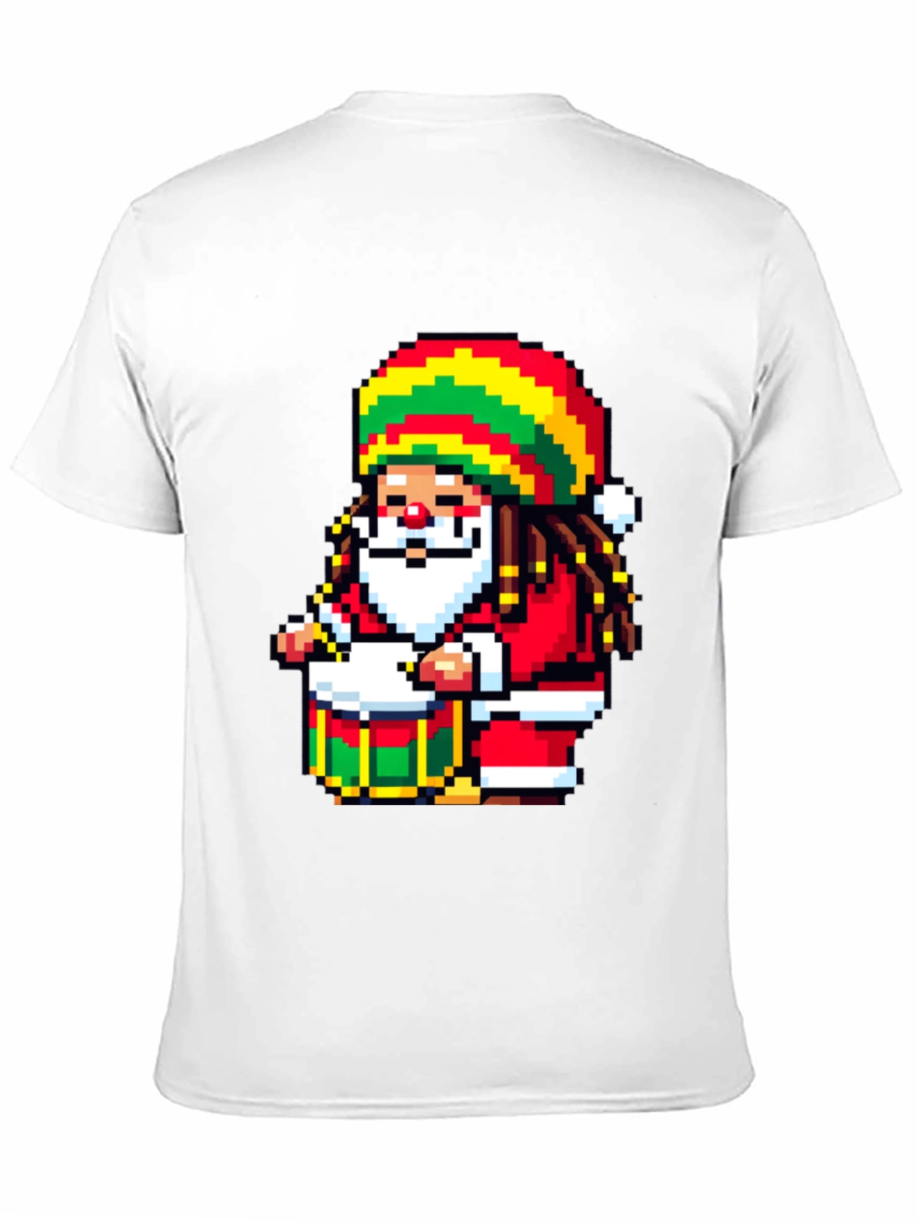 Rasta Santa Pixel Art T-Shirt - Holiday Reggae Vibes