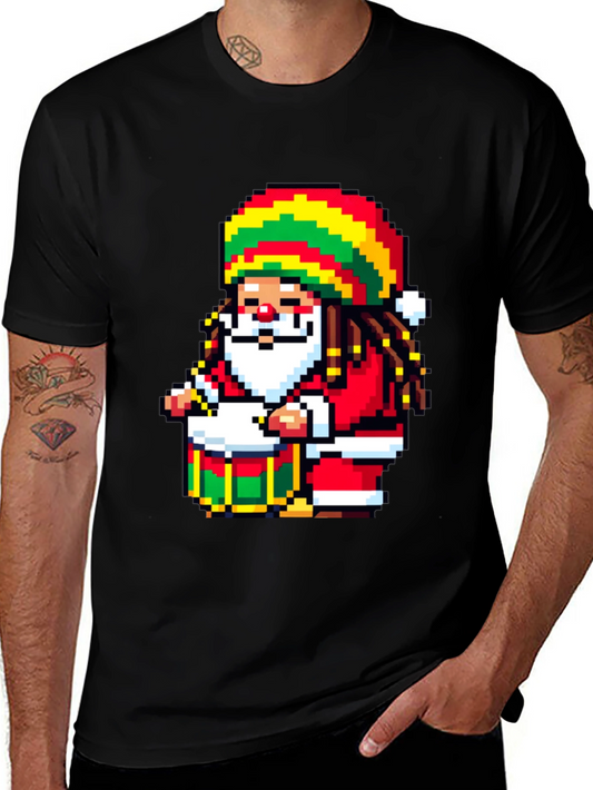 Rasta Santa Pixel Art T-Shirt - Holiday Reggae Vibes