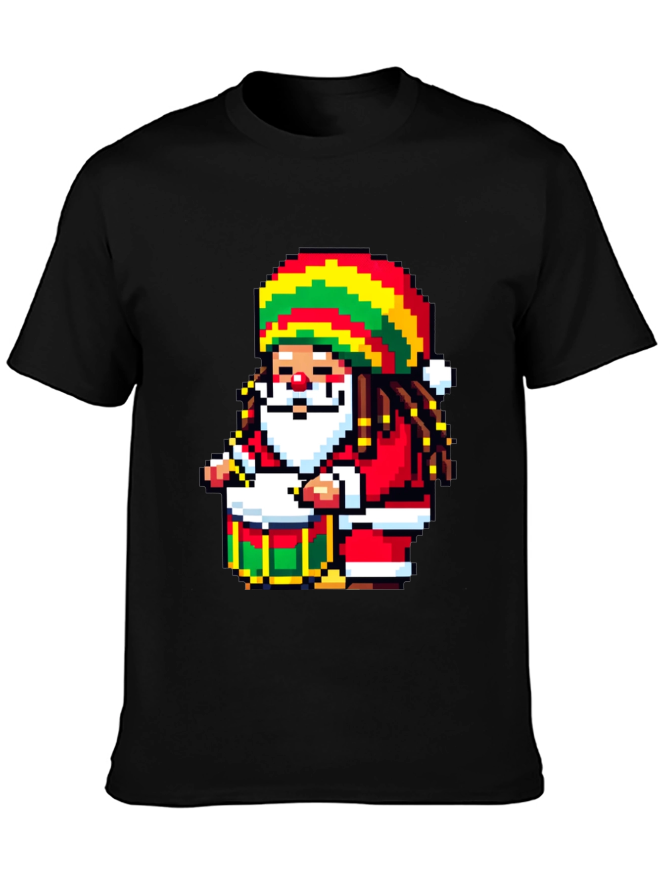 Rasta Santa Pixel Art T-Shirt - Holiday Reggae Vibes