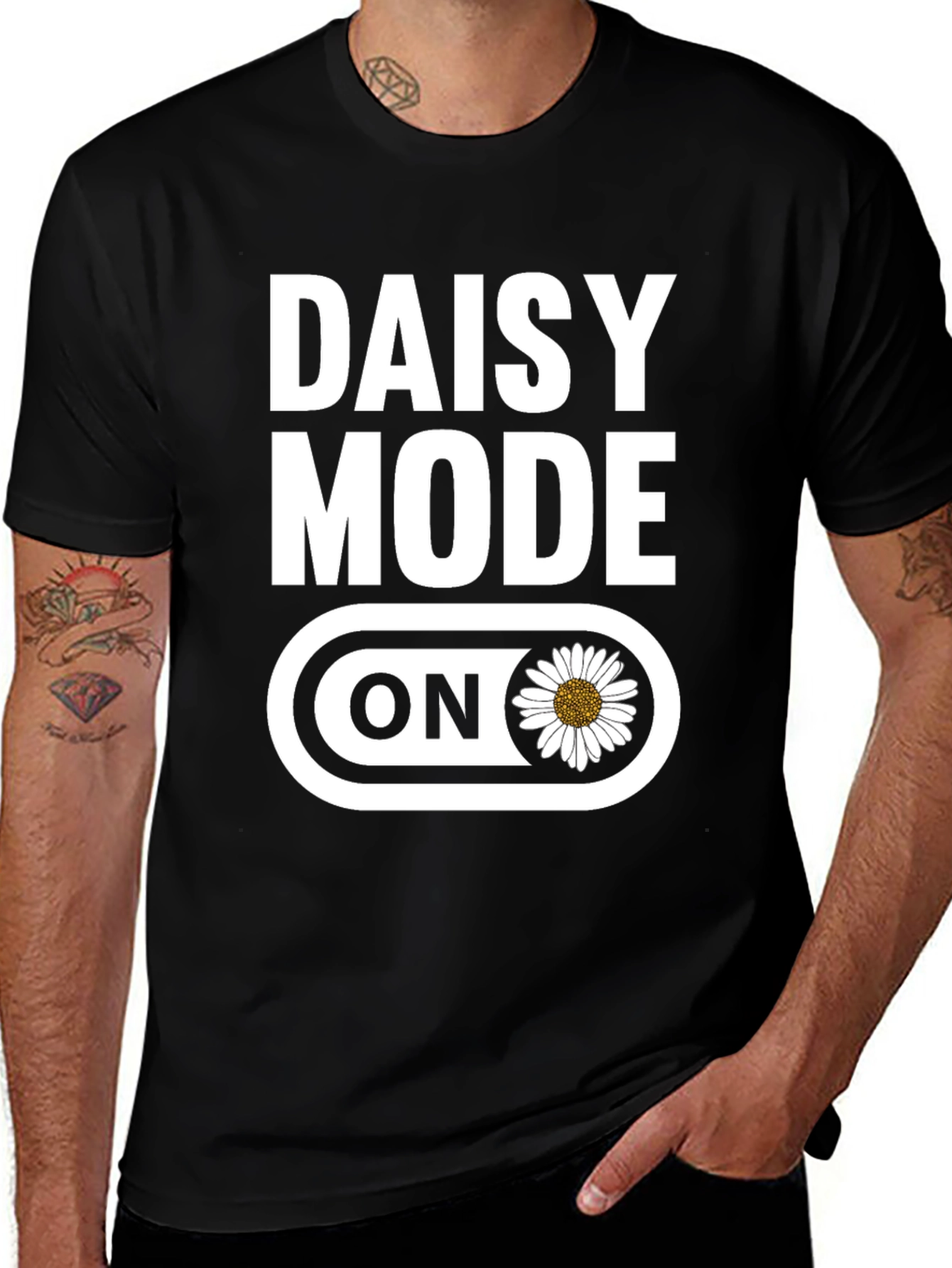 Daisy Mode On Graphic T-Shirt - Black Cotton Blend