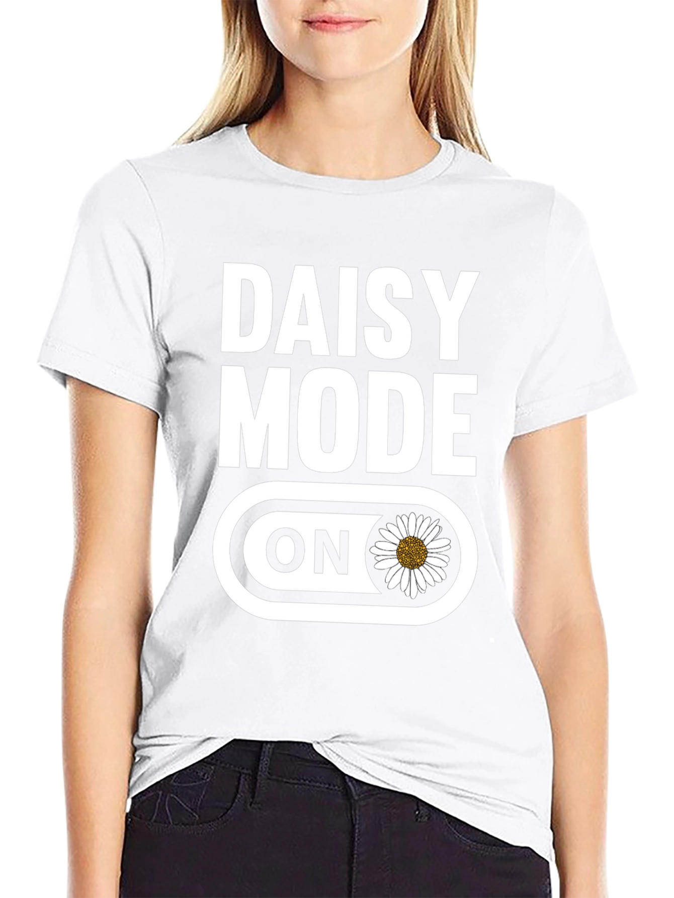 Daisy Mode On Graphic T-Shirt - Black Cotton Blend