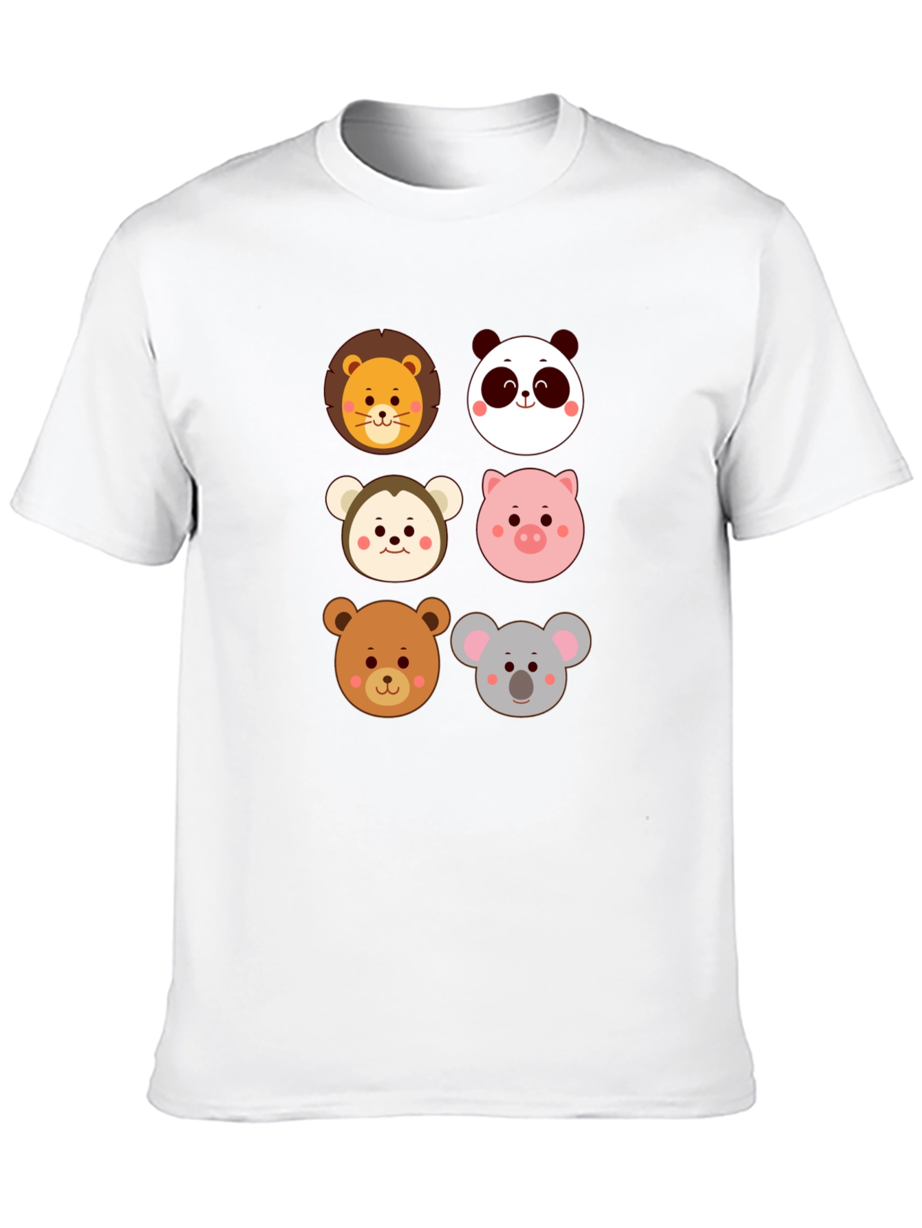 Cute Animal Faces Graphic Black T-Shirt