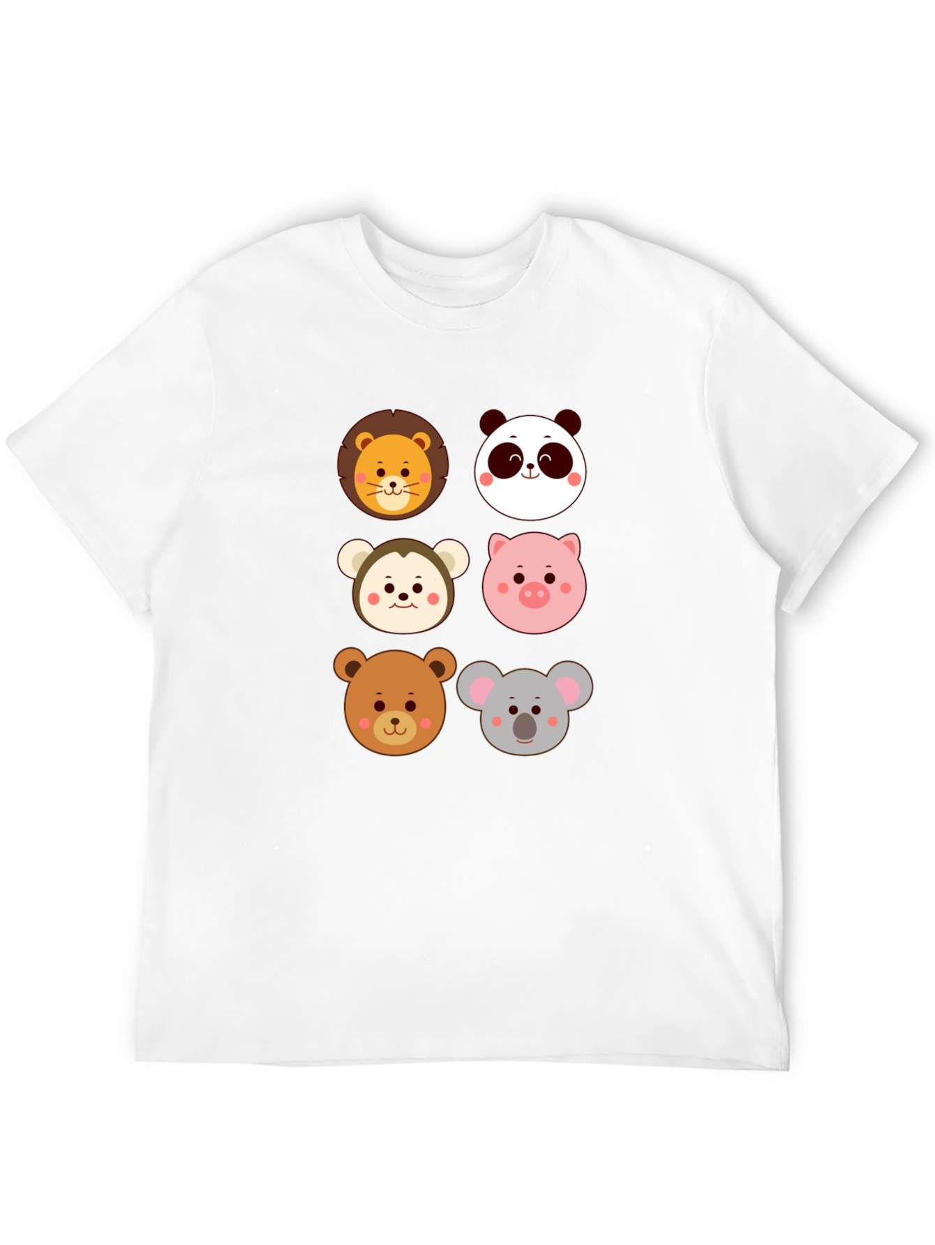 Cute Animal Faces Graphic Black T-Shirt