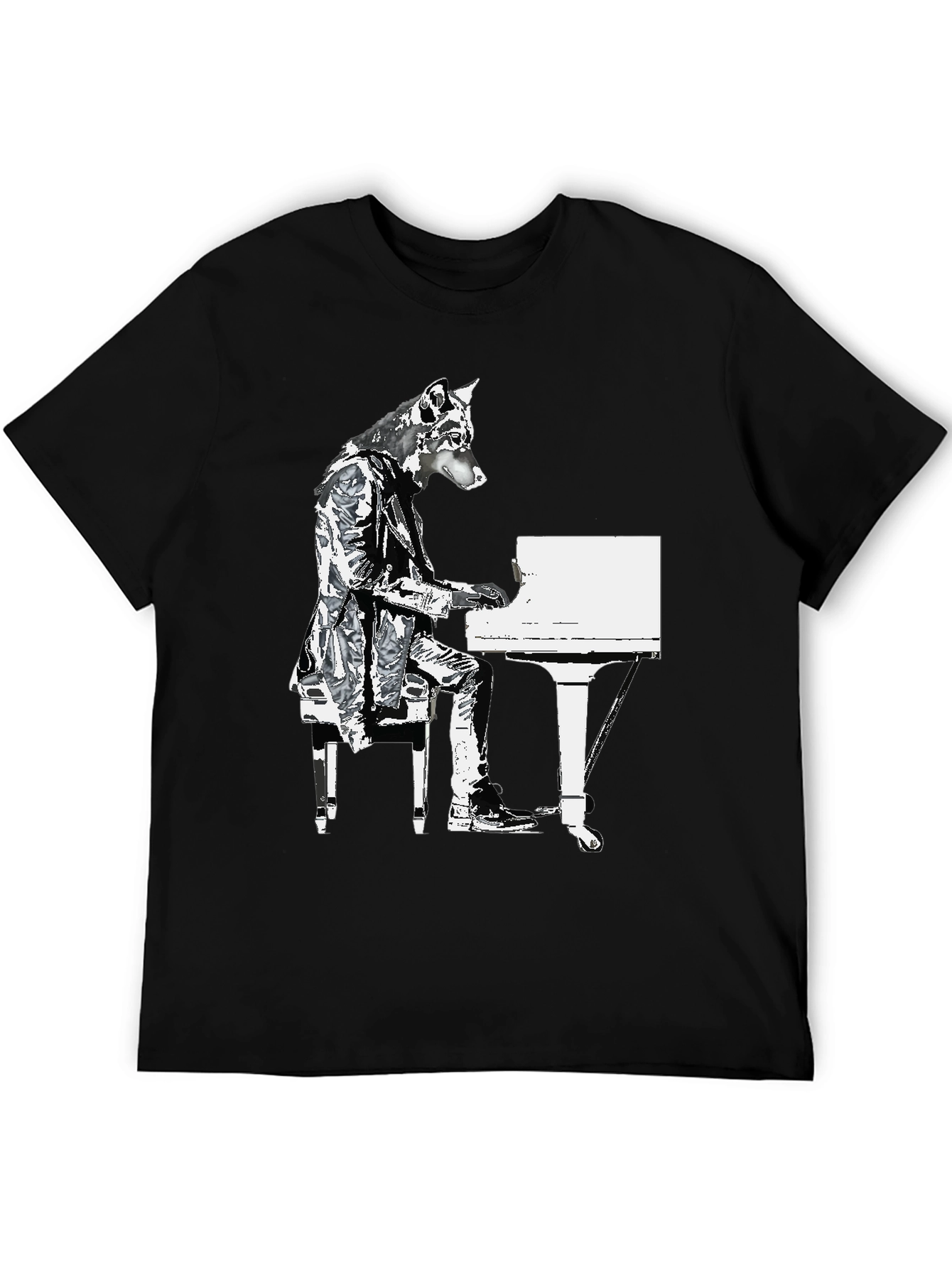 Piano Dog Graphic T-Shirt - Black