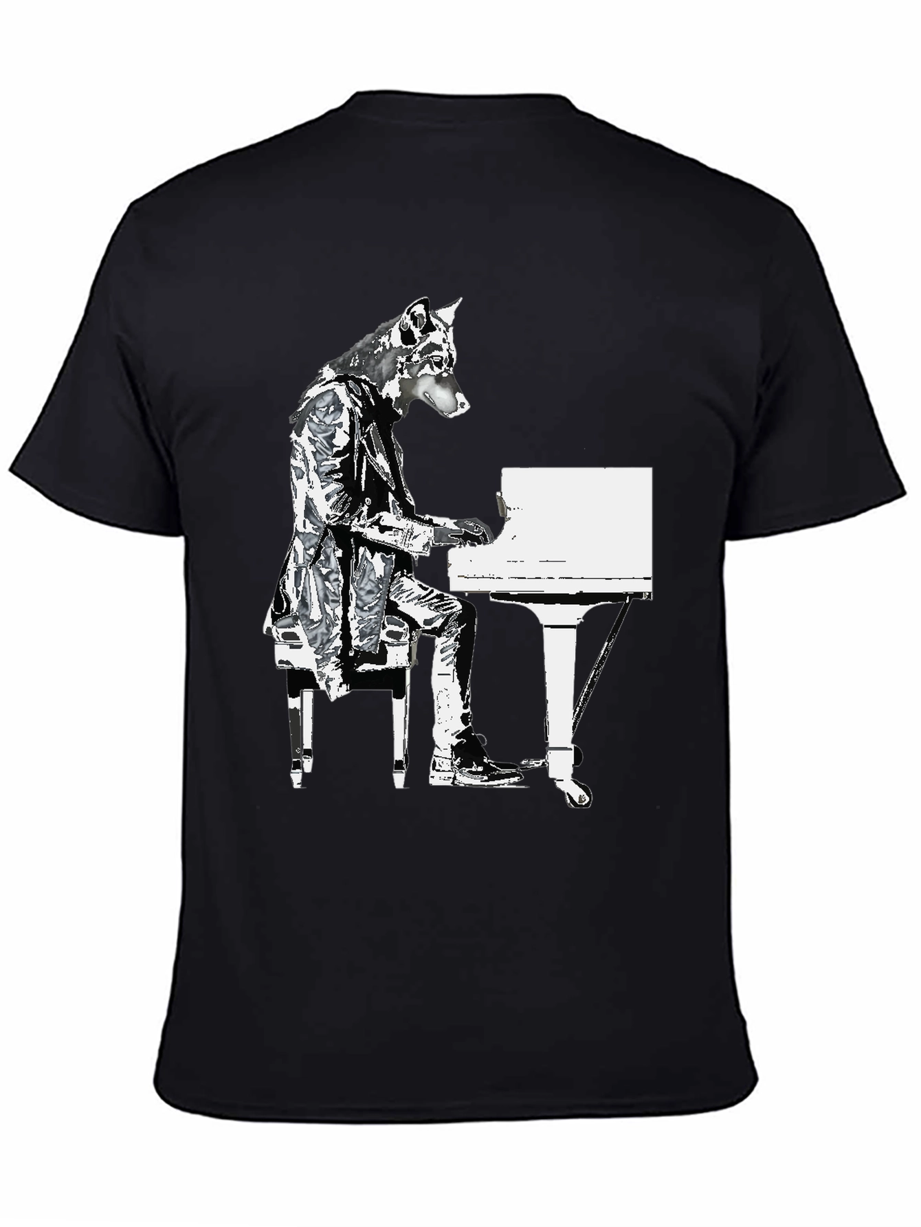 Piano Dog Graphic T-Shirt - Black