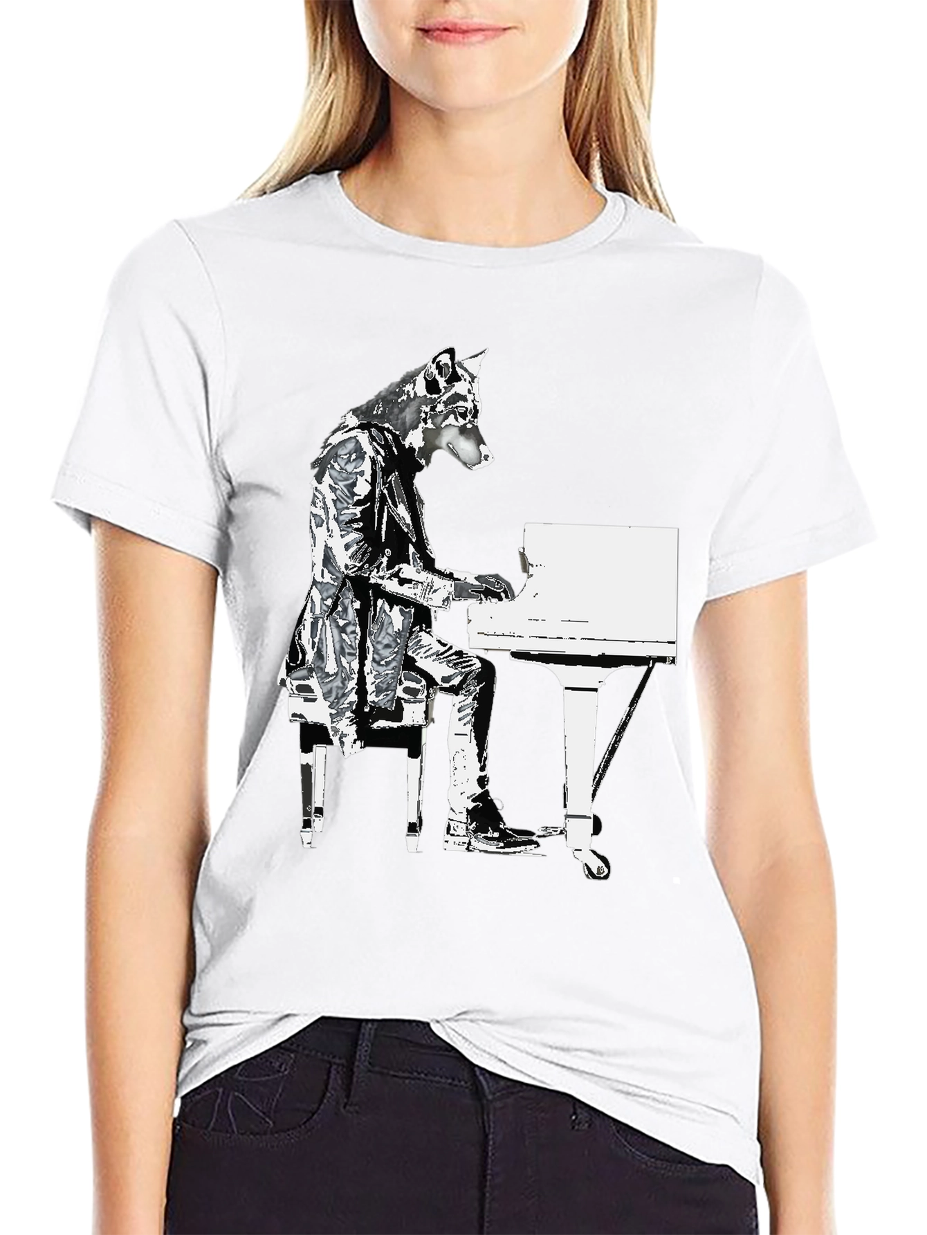 Piano Dog Graphic T-Shirt - Black
