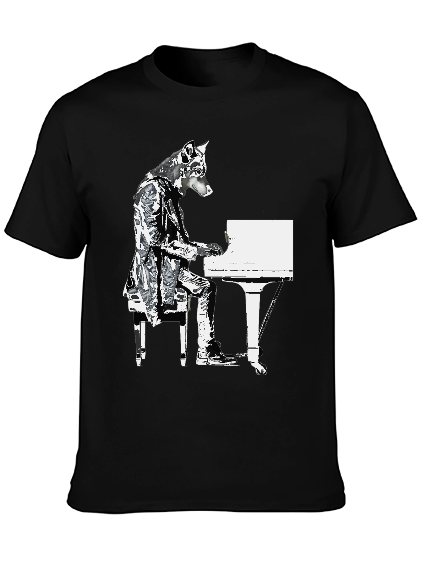 Piano Dog Graphic T-Shirt - Black