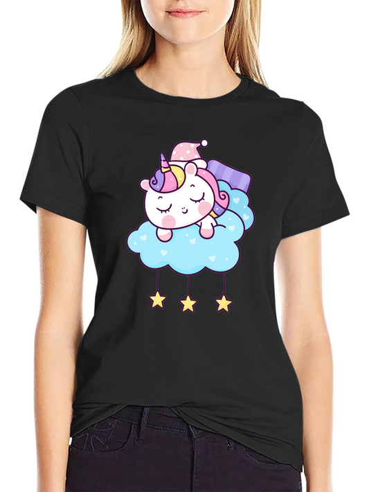 Sleeping Unicorn On Cloud T-Shirt - Black