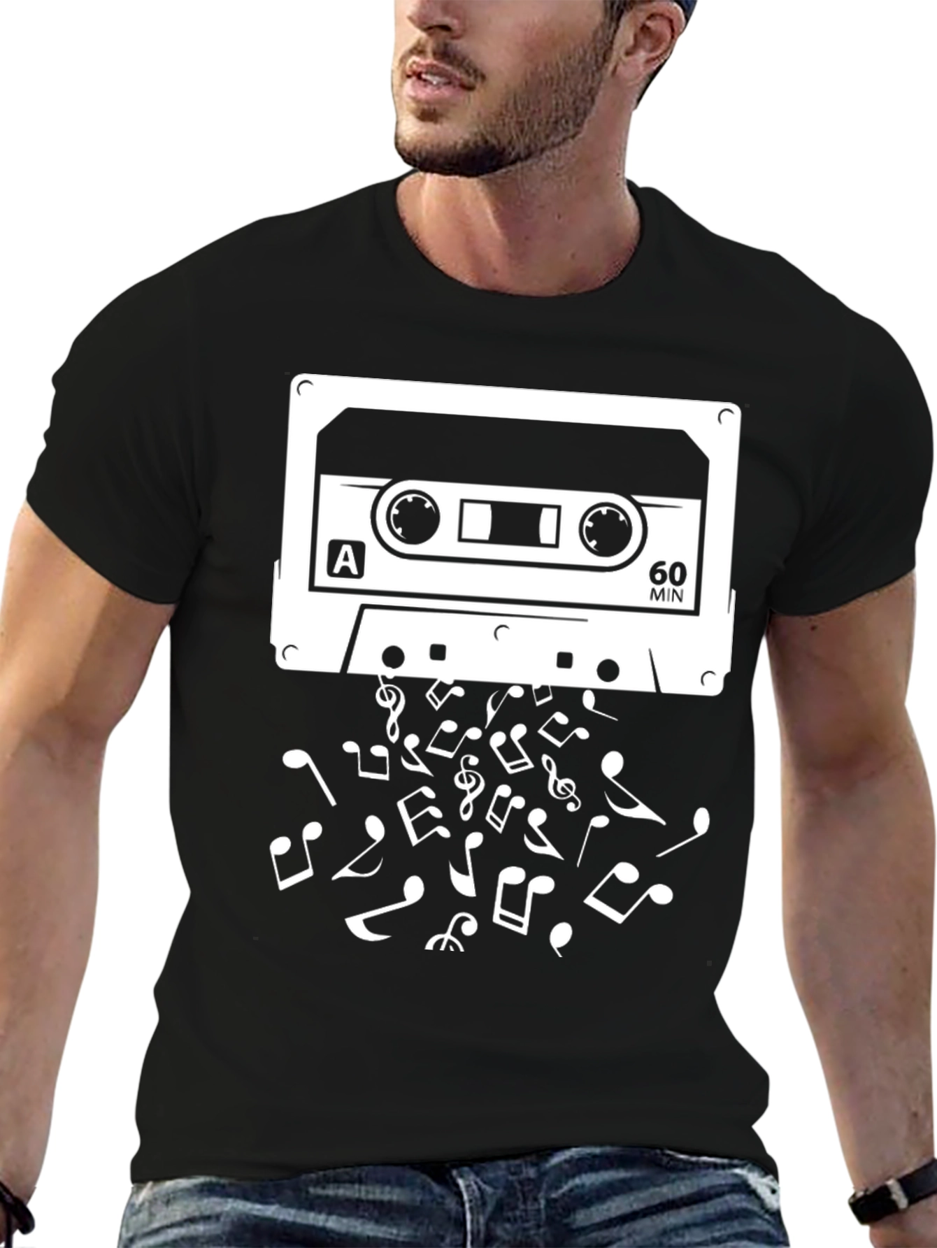 Retro Cassette Tape & Music Notes Graphic Tee