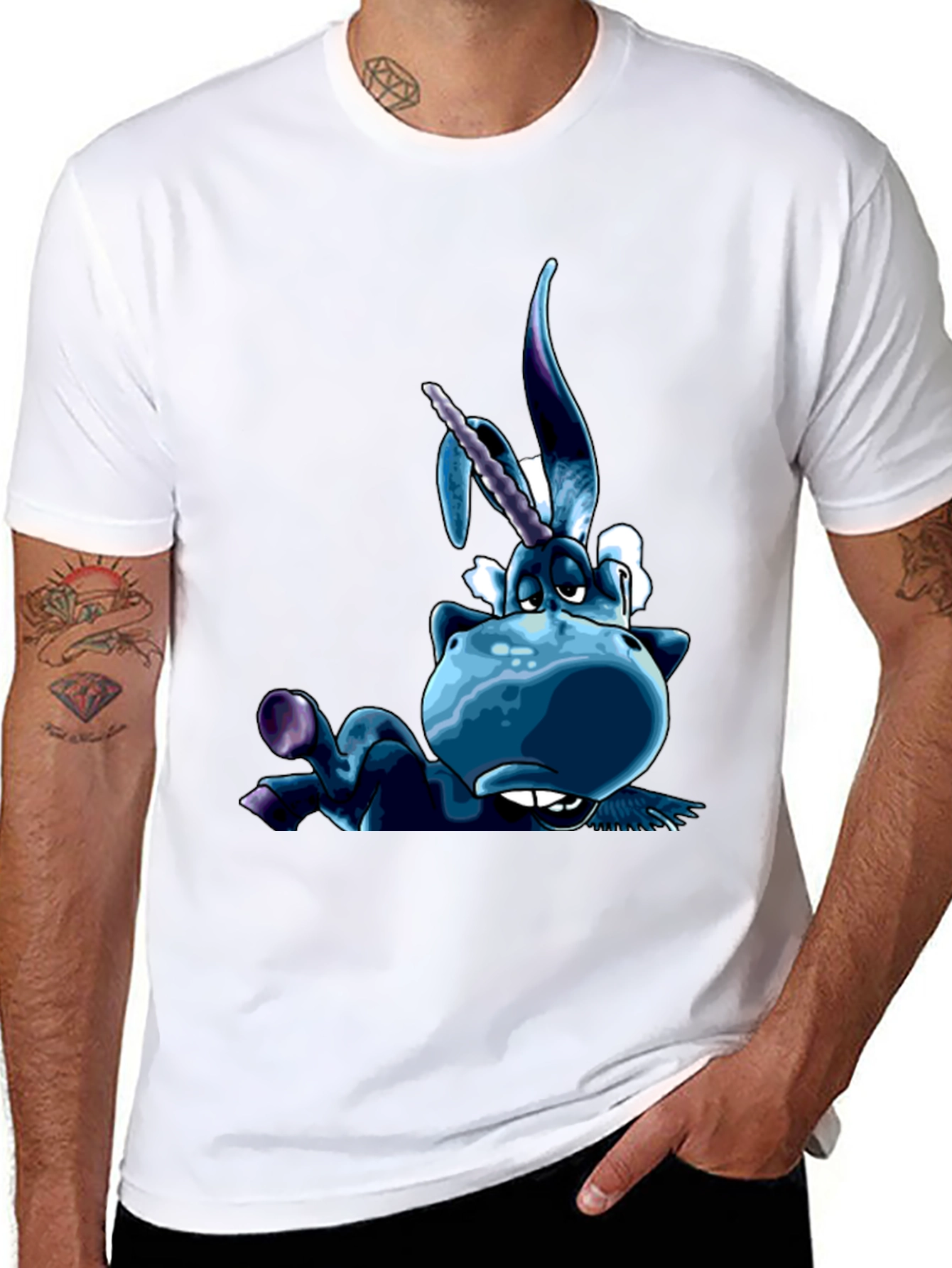 Unicorn Cartoon Graphic Black T-Shirt