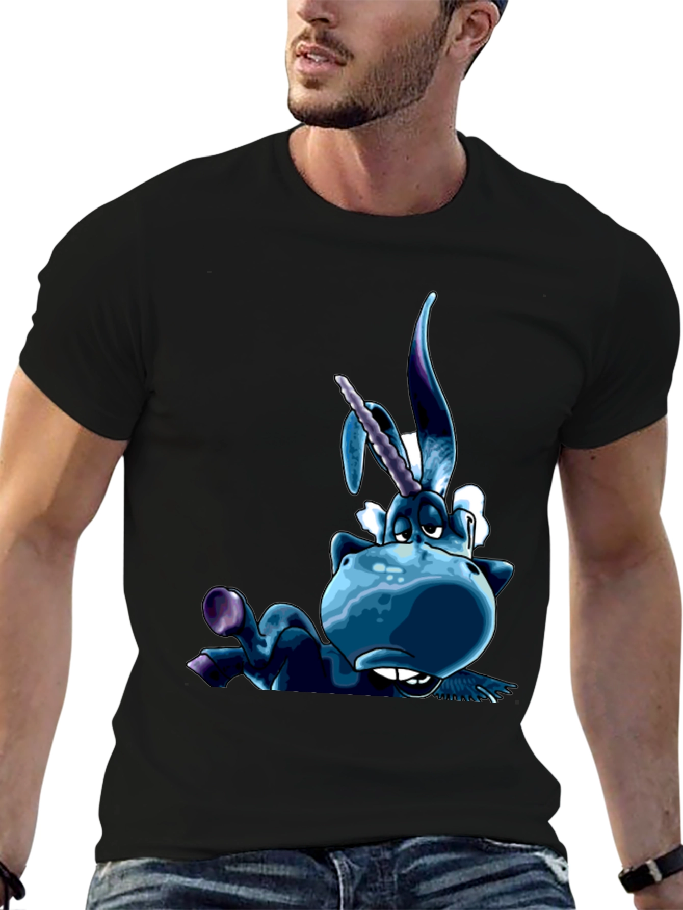 Unicorn Cartoon Graphic Black T-Shirt