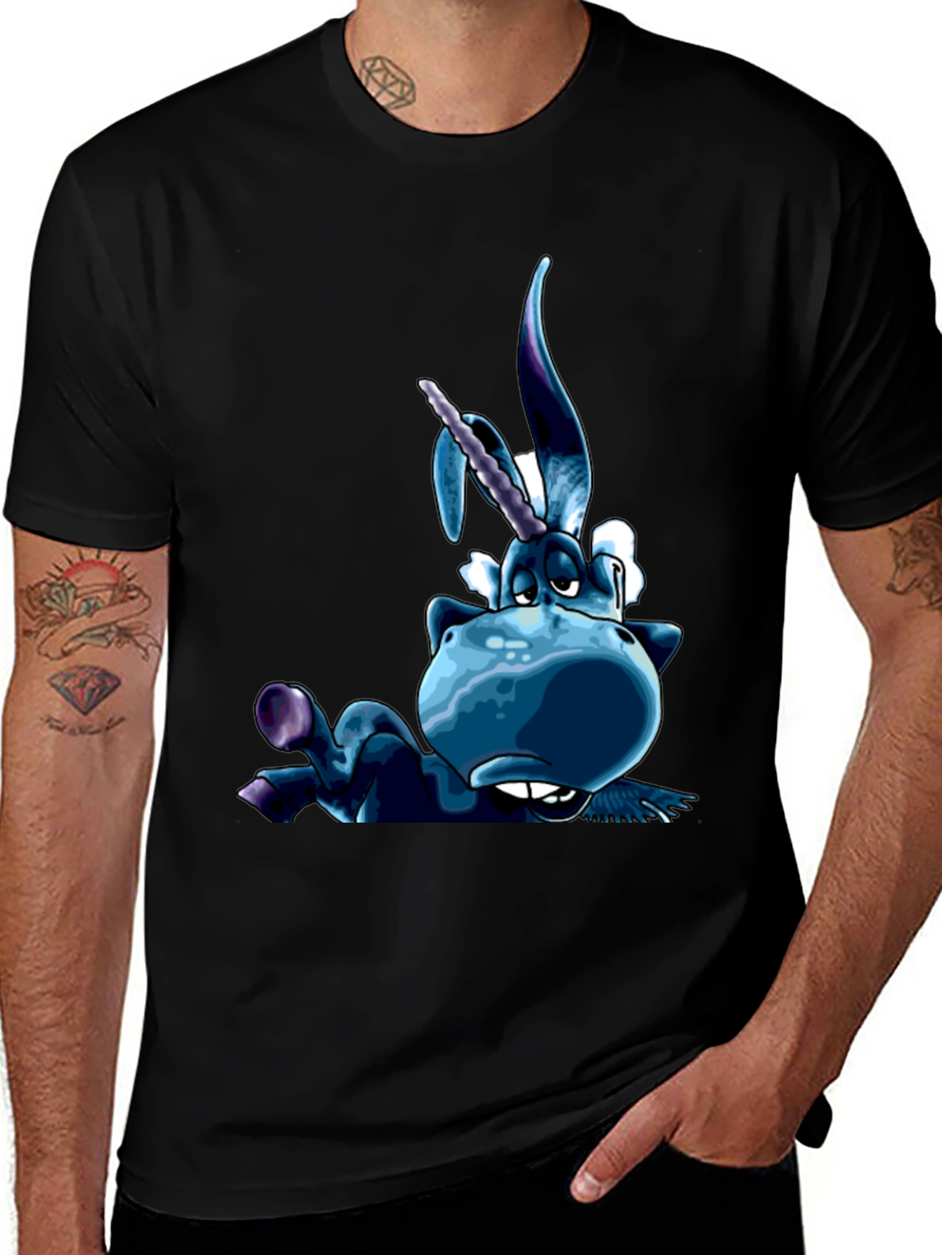 Unicorn Cartoon Graphic Black T-Shirt