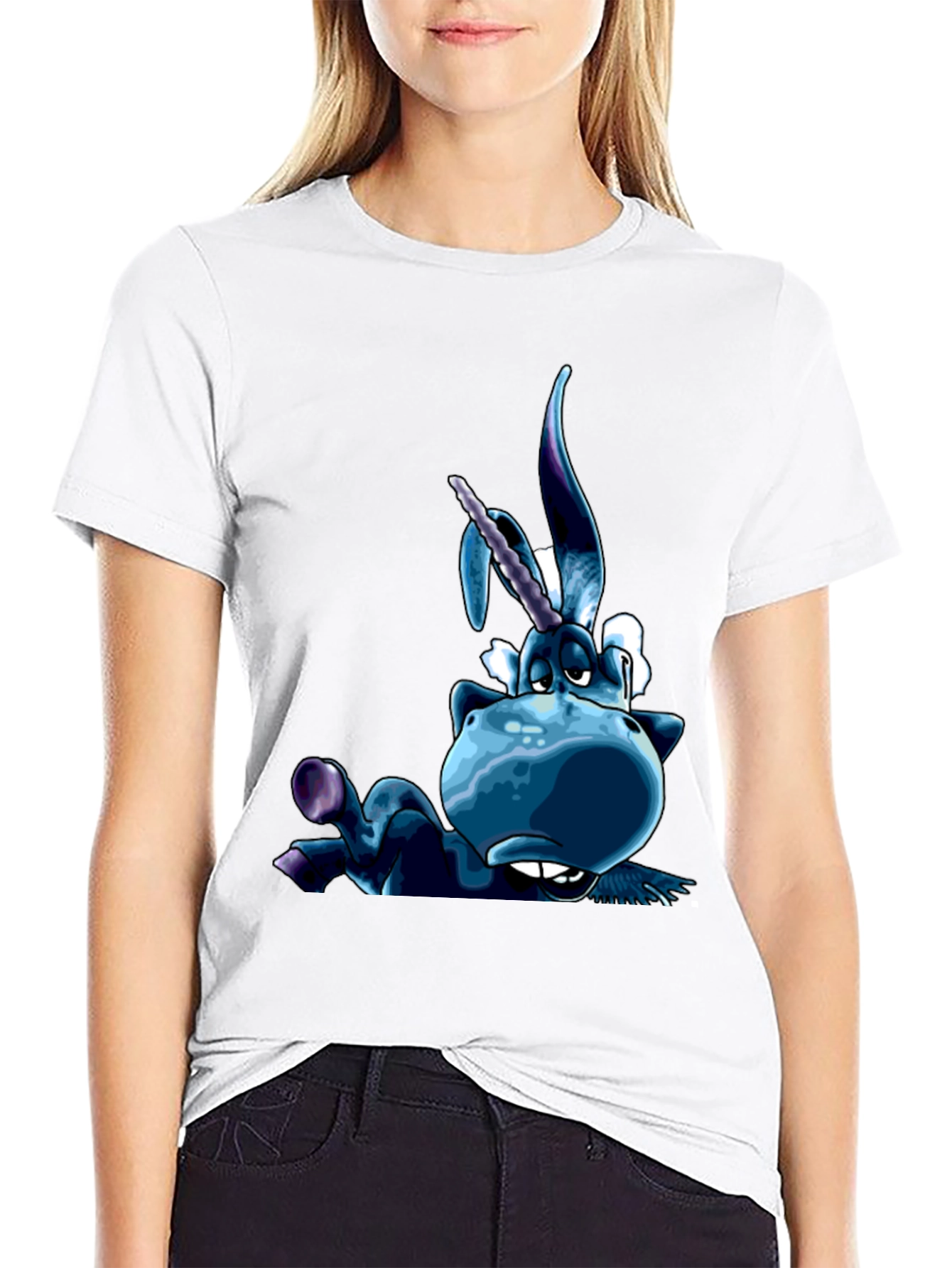 Unicorn Cartoon Graphic Black T-Shirt