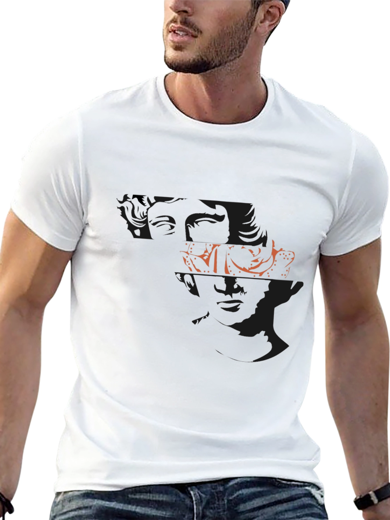 Abstract Face Graphic Black Tee