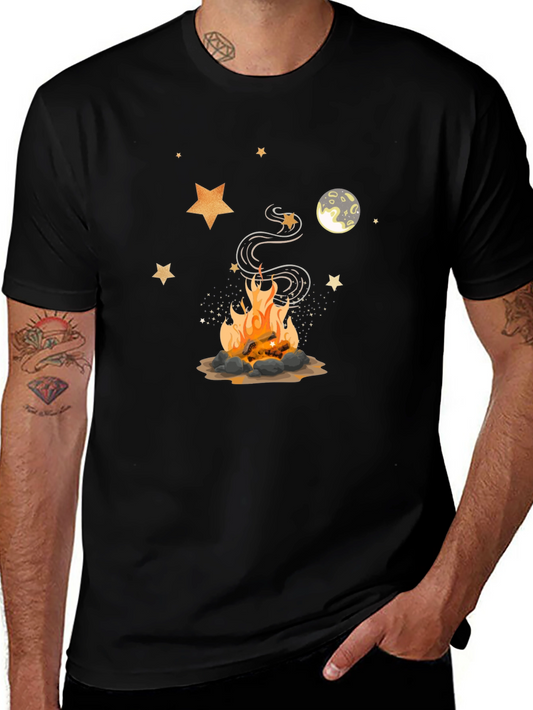 Campfire Design Black Tee - Cozy Night Shirt