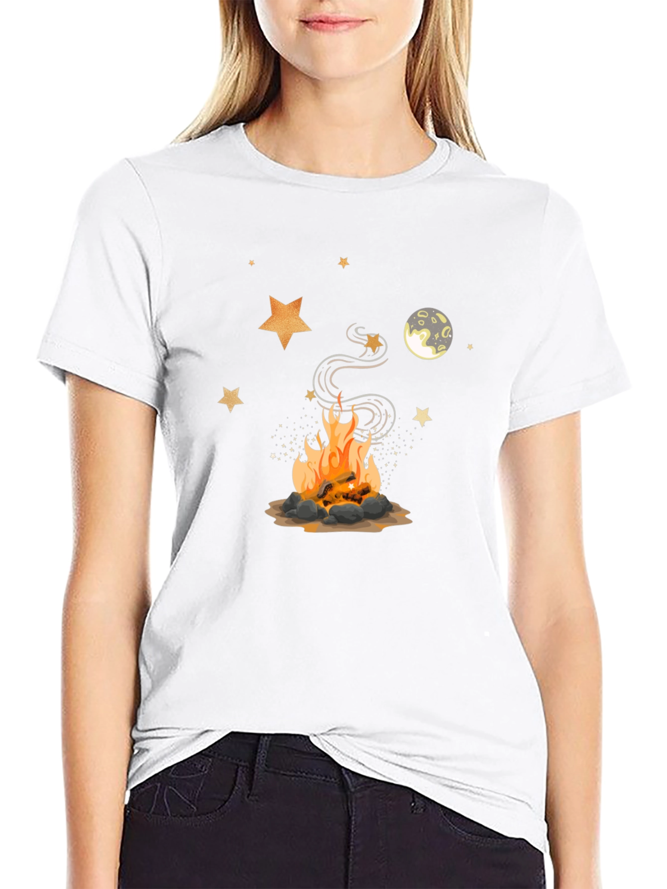 Campfire Design Black Tee - Cozy Night Shirt