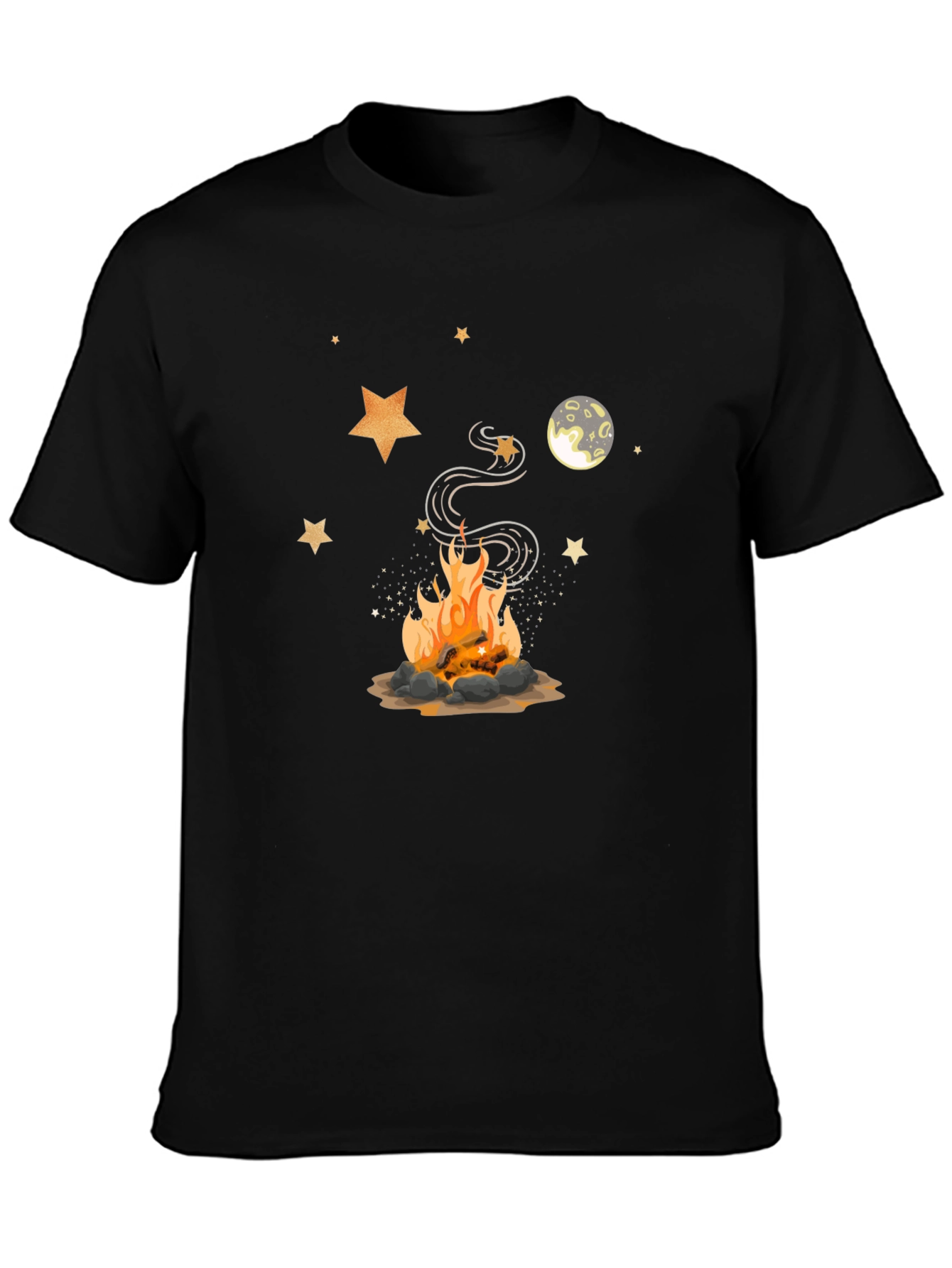 Campfire Design Black Tee - Cozy Night Shirt