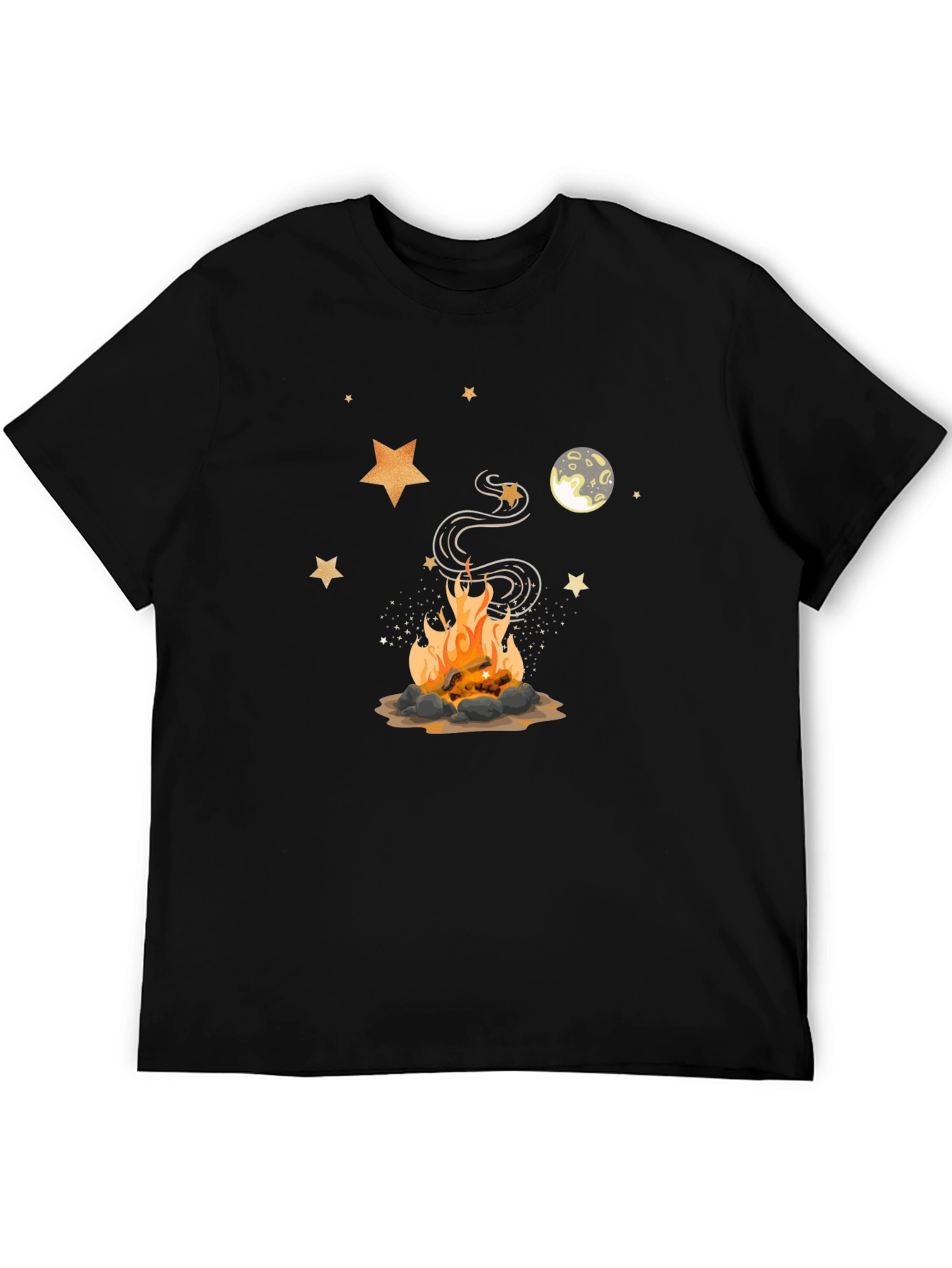 Campfire Design Black Tee - Cozy Night Shirt