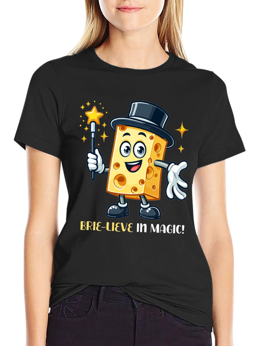 Magical Cheese Cartoon Black T-Shirt