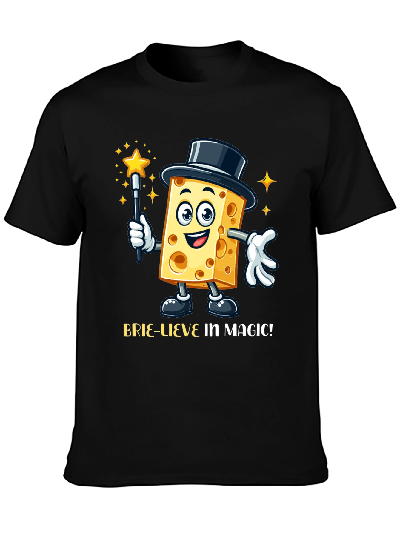 Magical Cheese Cartoon Black T-Shirt