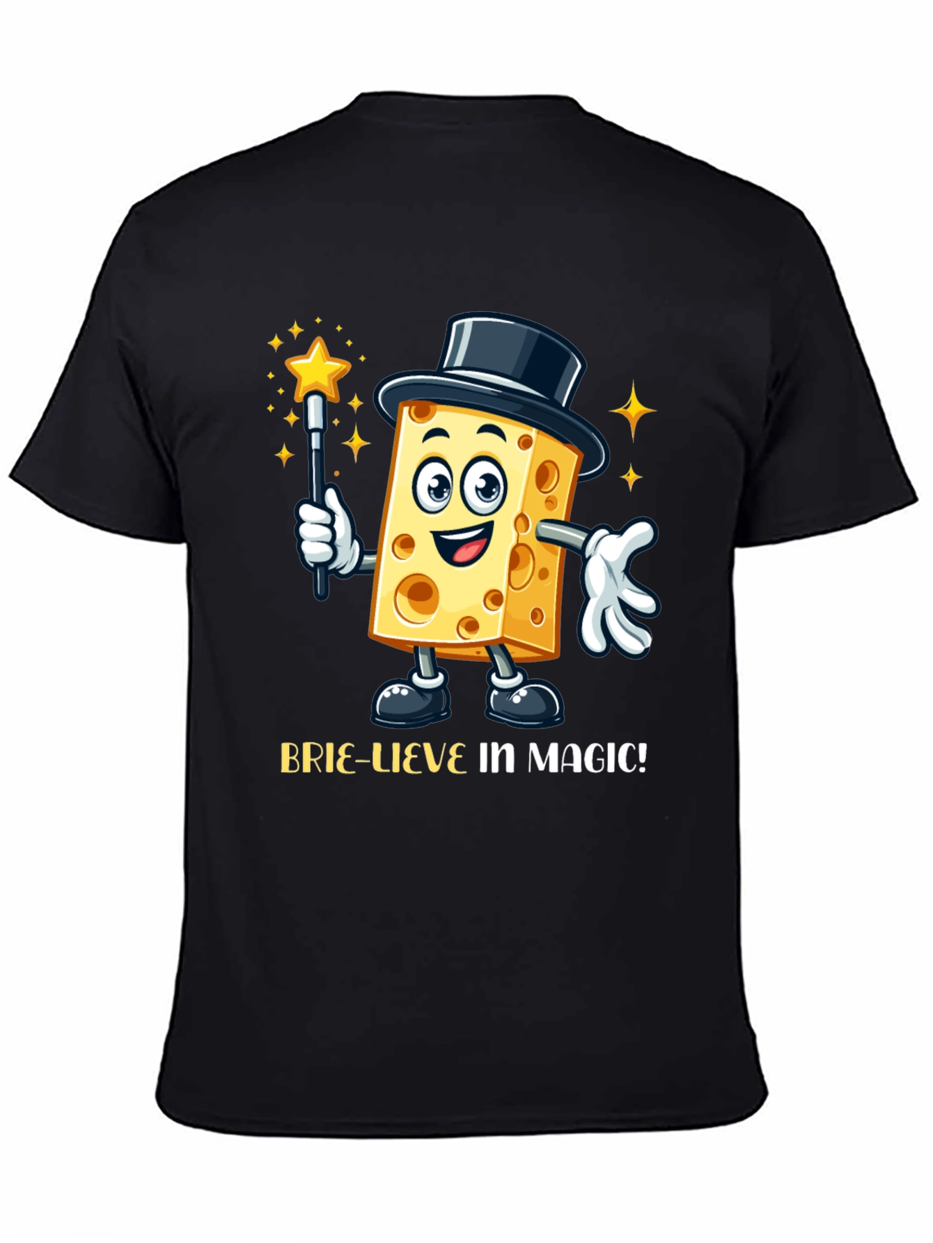 Magical Cheese Cartoon Black T-Shirt