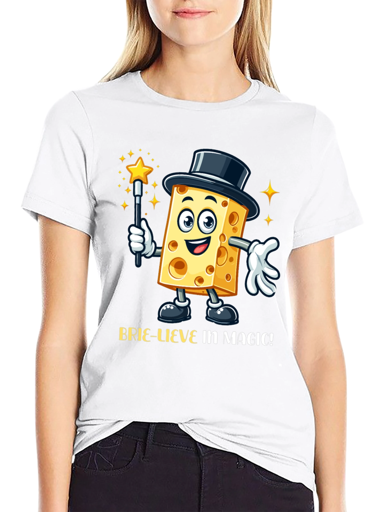 Magical Cheese Cartoon Black T-Shirt