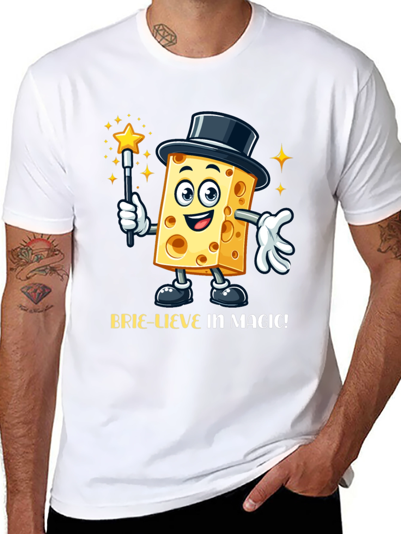 Magical Cheese Cartoon Black T-Shirt