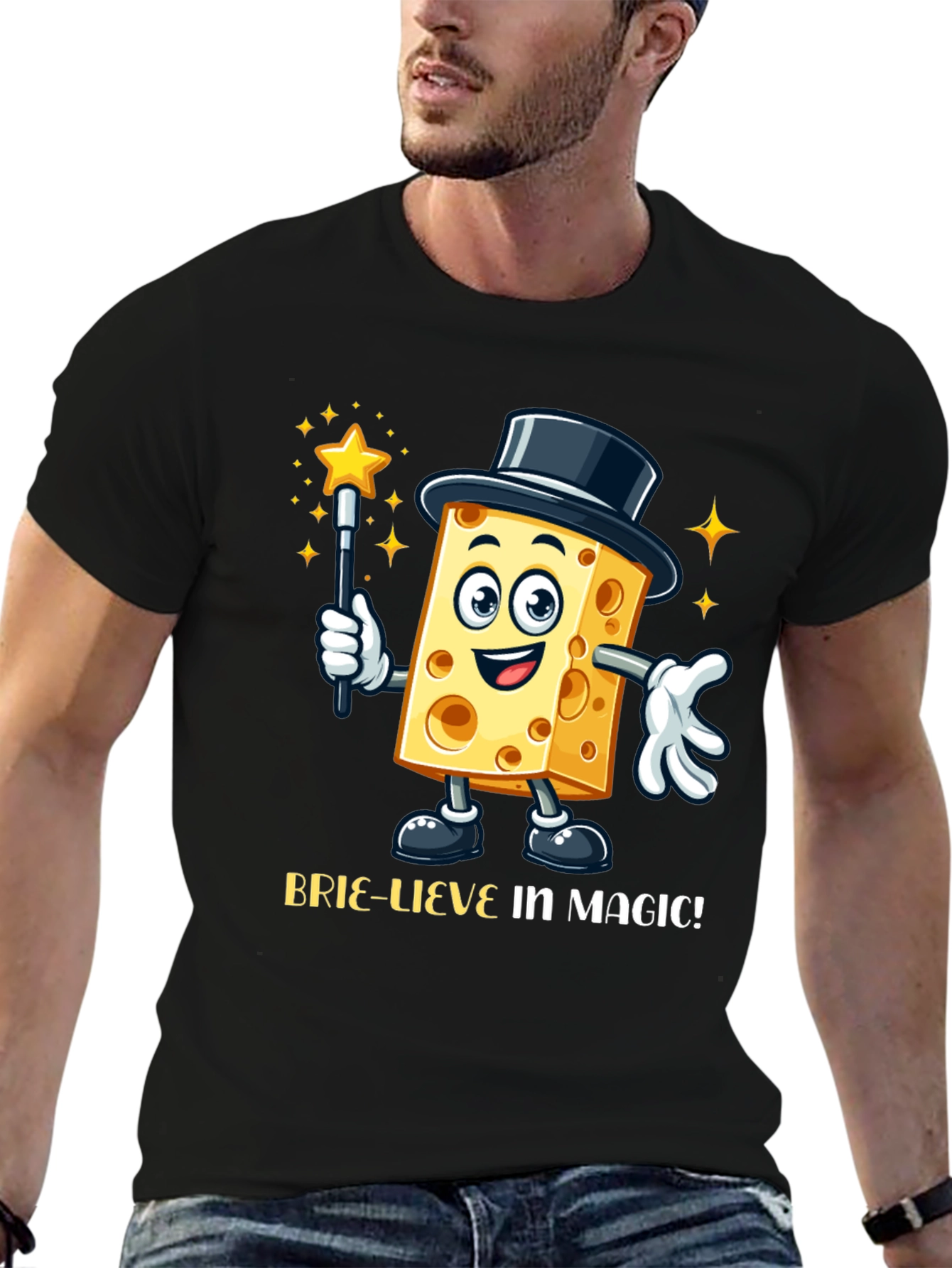 Magical Cheese Cartoon Black T-Shirt