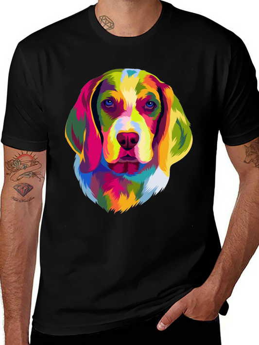 Colorful Beagle Dog Graphic Print Black T-Shirt