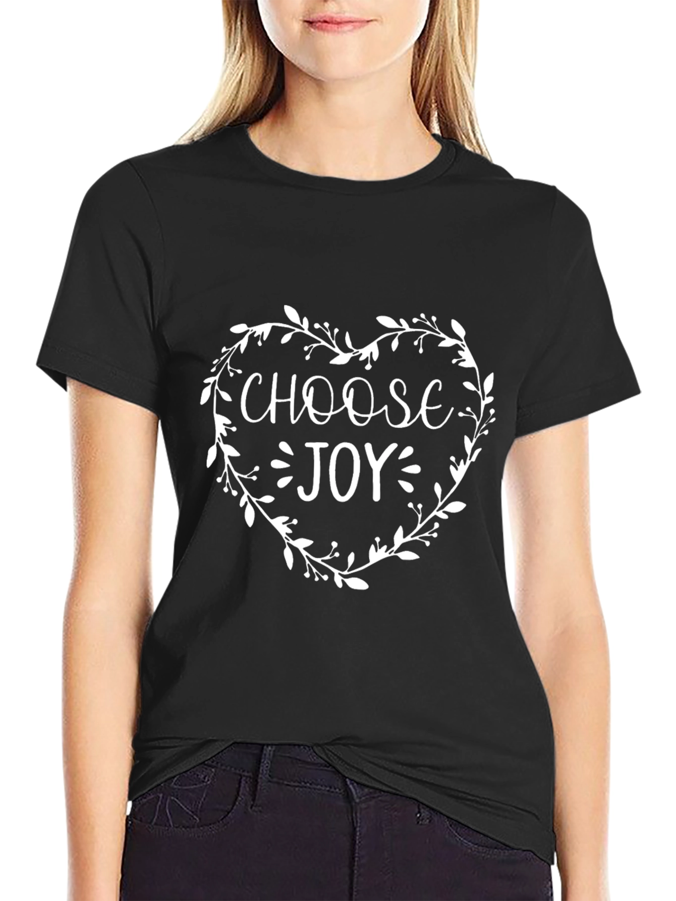 Choose Joy Floral Heart Graphic Tee - Black