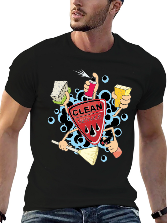 Clean Service Graphic T-Shirt - Black Crew Neck