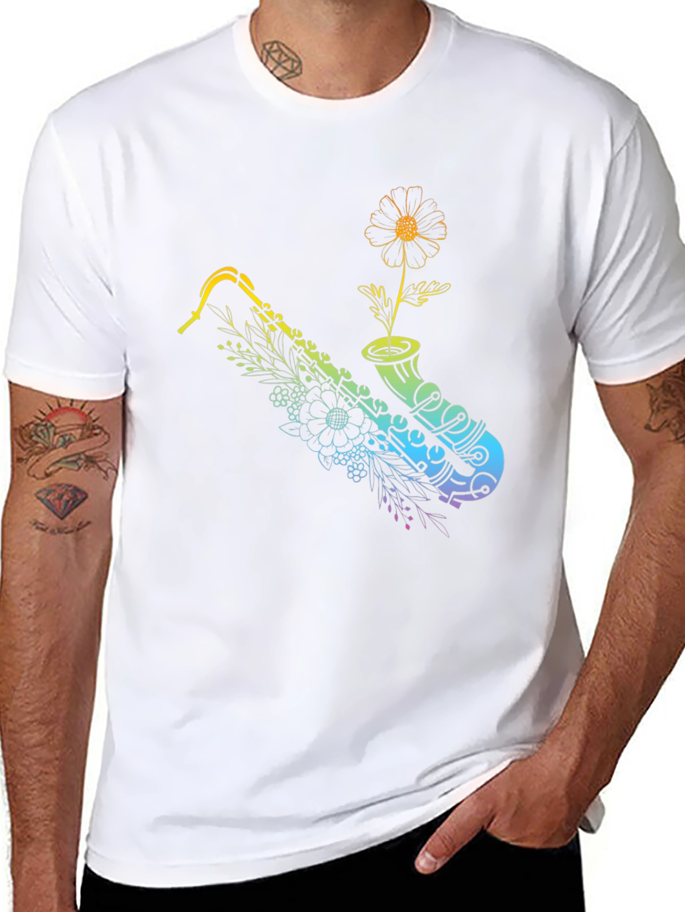 Saxophone Flower Graphic Tee - Stylish Musician Shirt