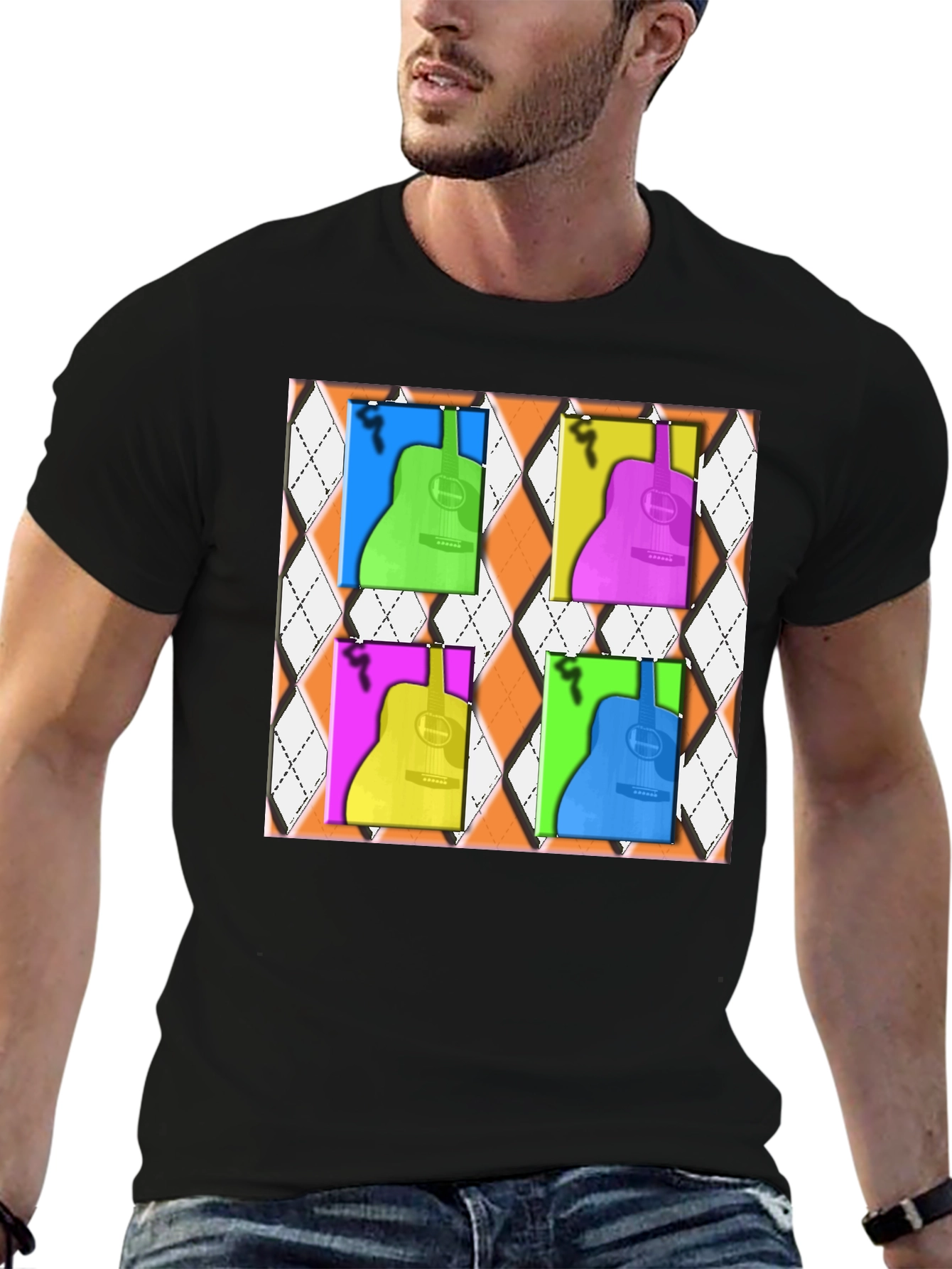 Pop Art Guitar T-Shirt - Modern Musical Design
