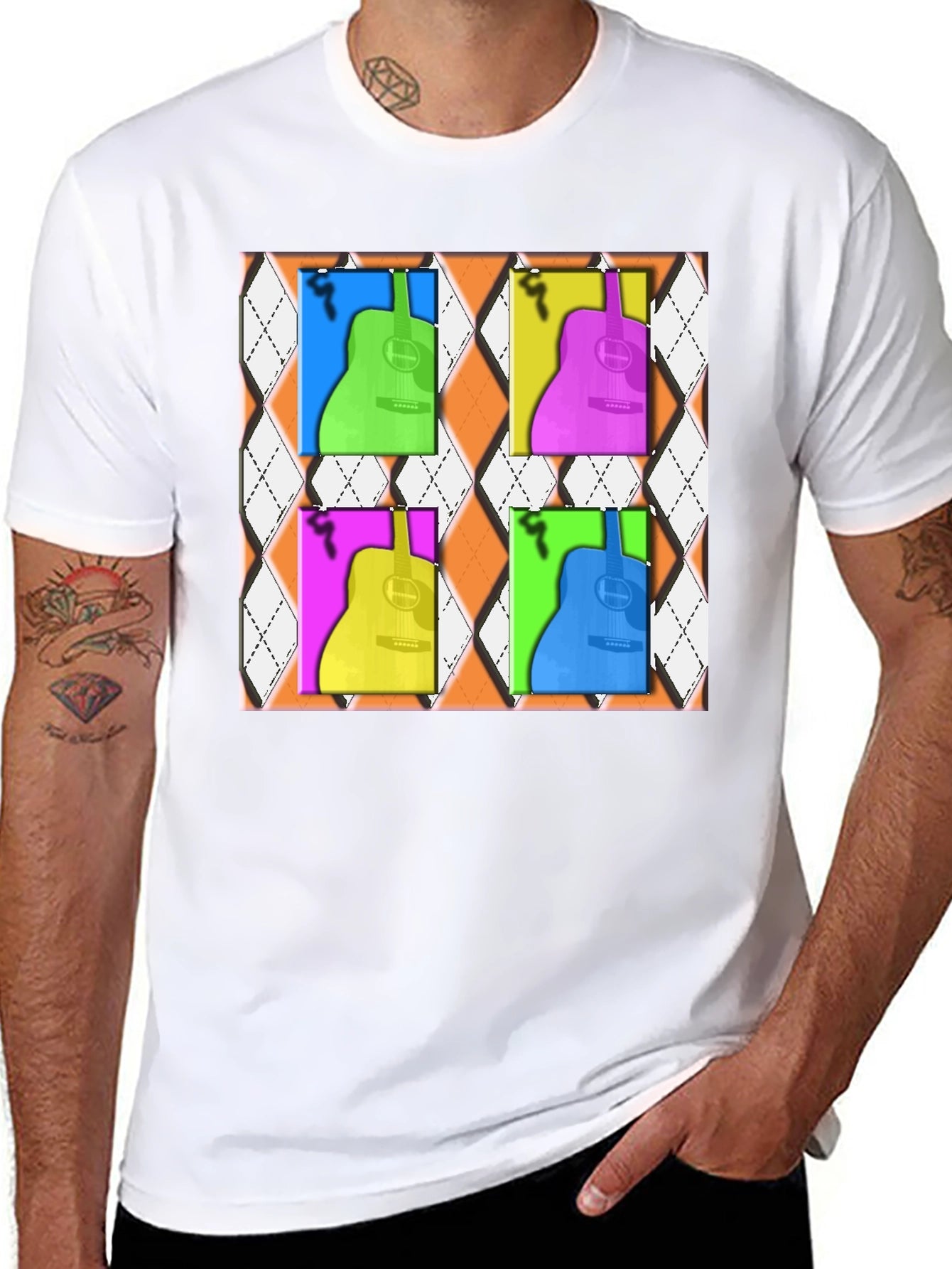 Pop Art Guitar T-Shirt - Modern Musical Design