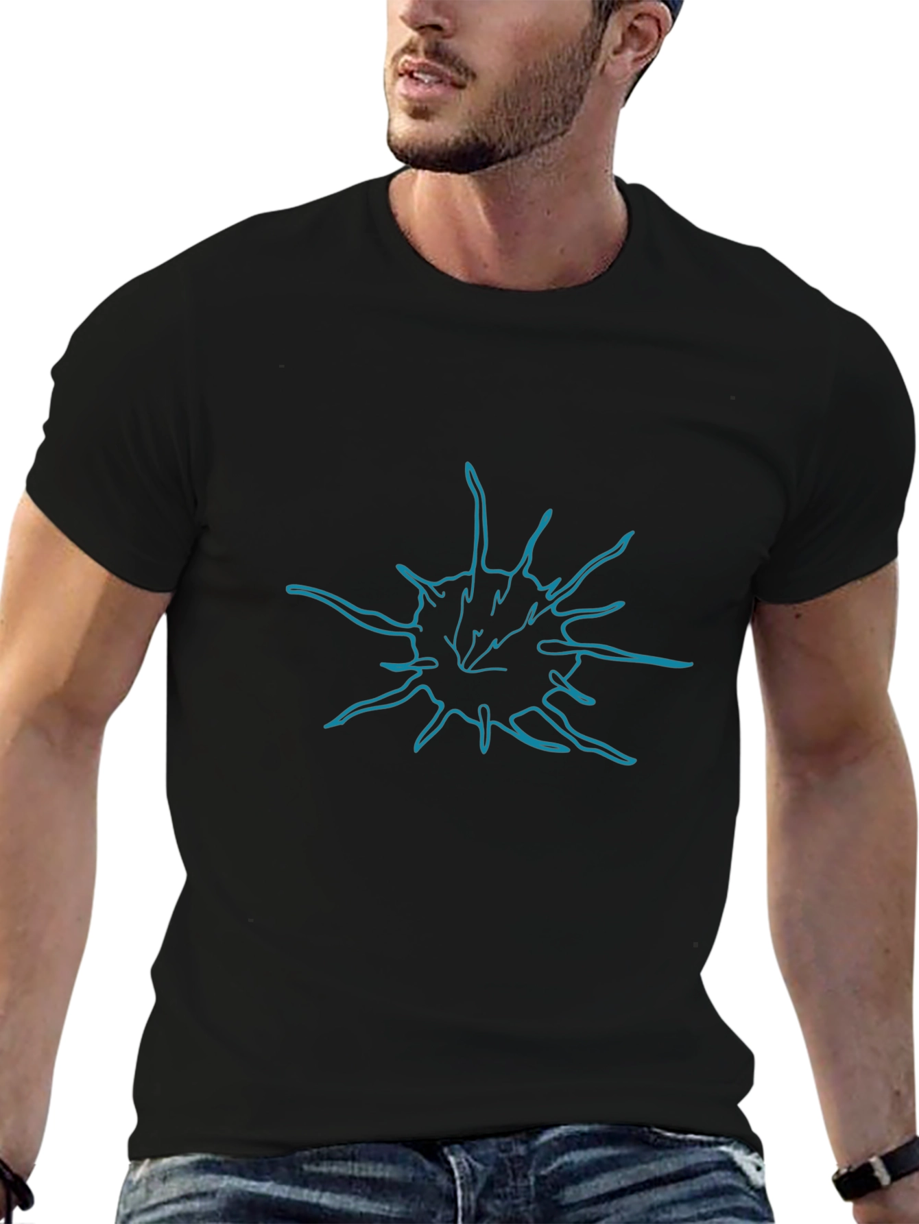 Abstract Burst Tee - Black Cotton Blend Casual Wear