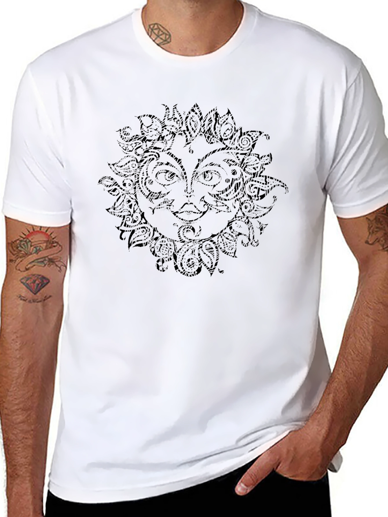 Boho Sun Graphic Black T-Shirt - Unique Design