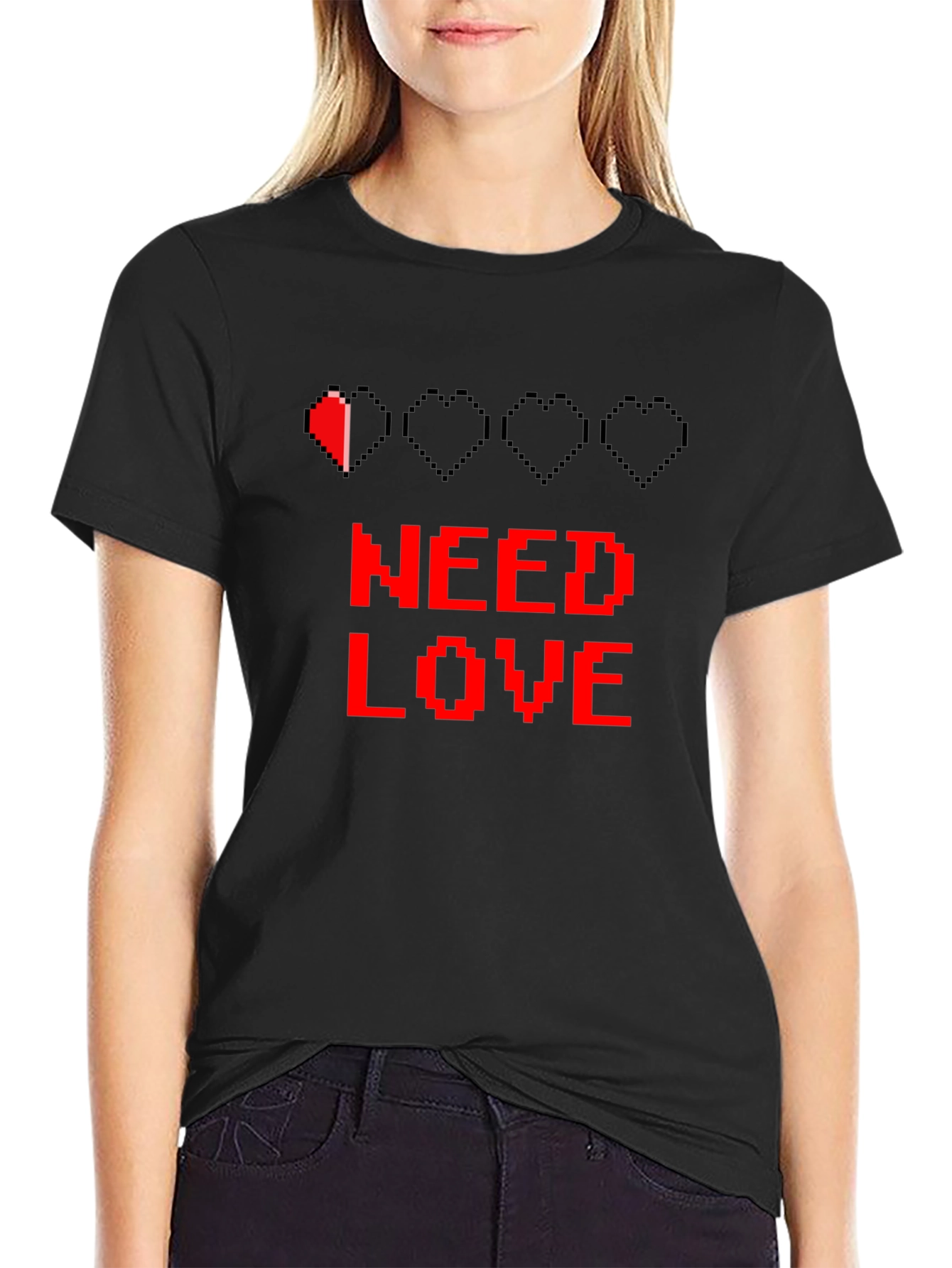 Need Love Black Graphic Tee - Pixel Heart Design