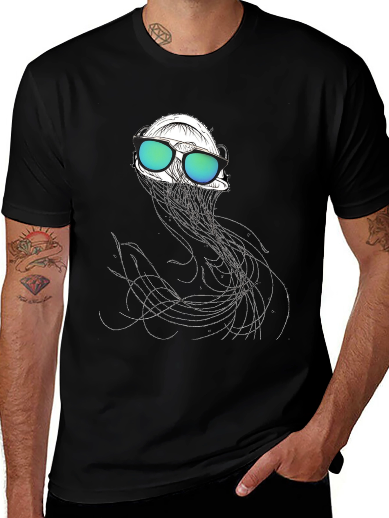 Cool Jellyfish Graphic Tee - Black Cotton T-Shirt