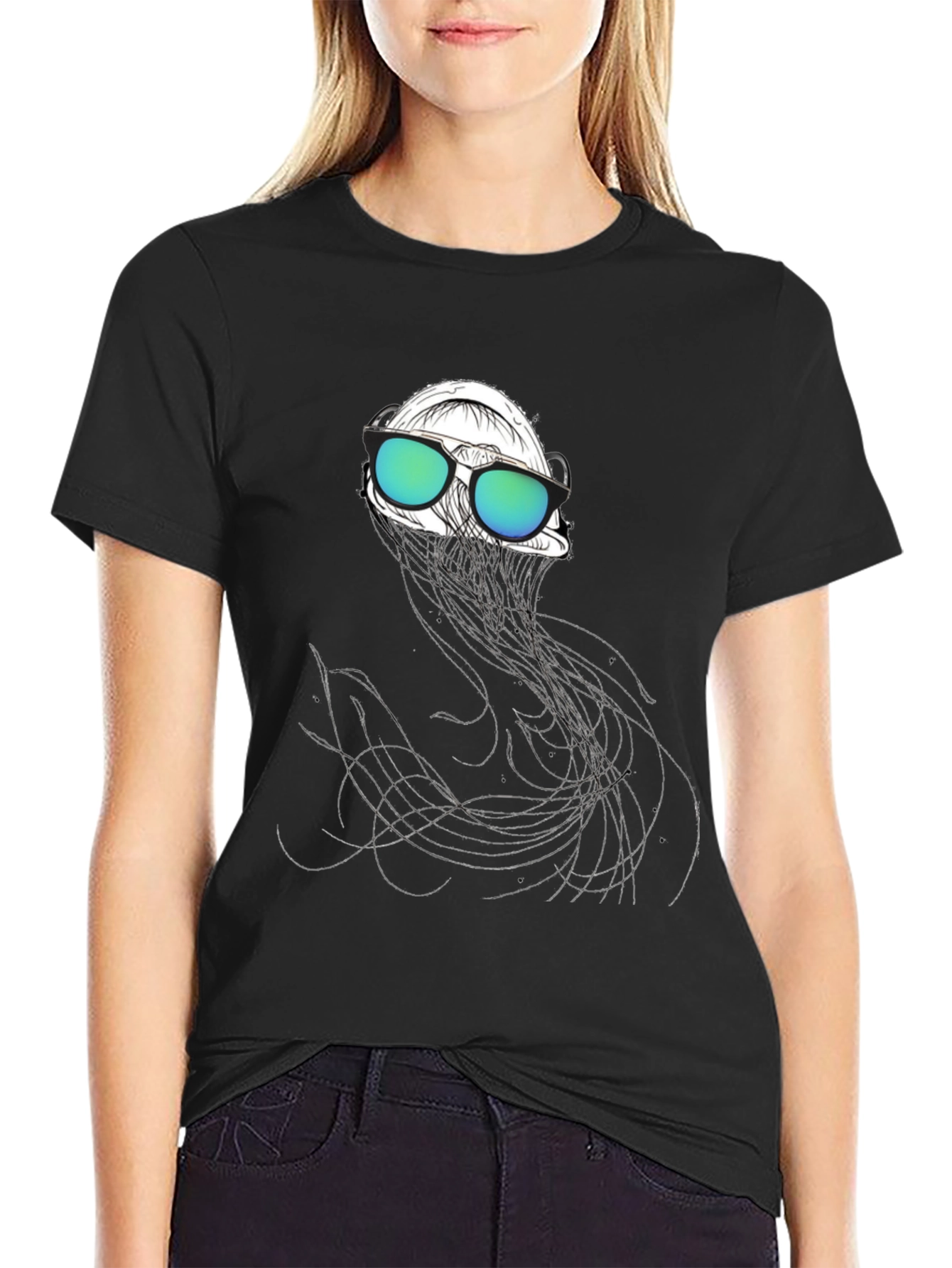 Cool Jellyfish Graphic Tee - Black Cotton T-Shirt