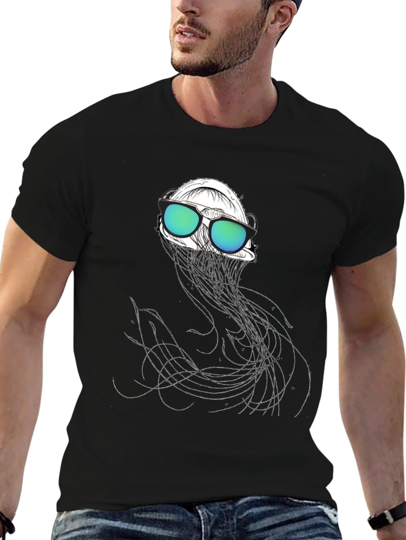 Cool Jellyfish Graphic Tee - Black Cotton T-Shirt