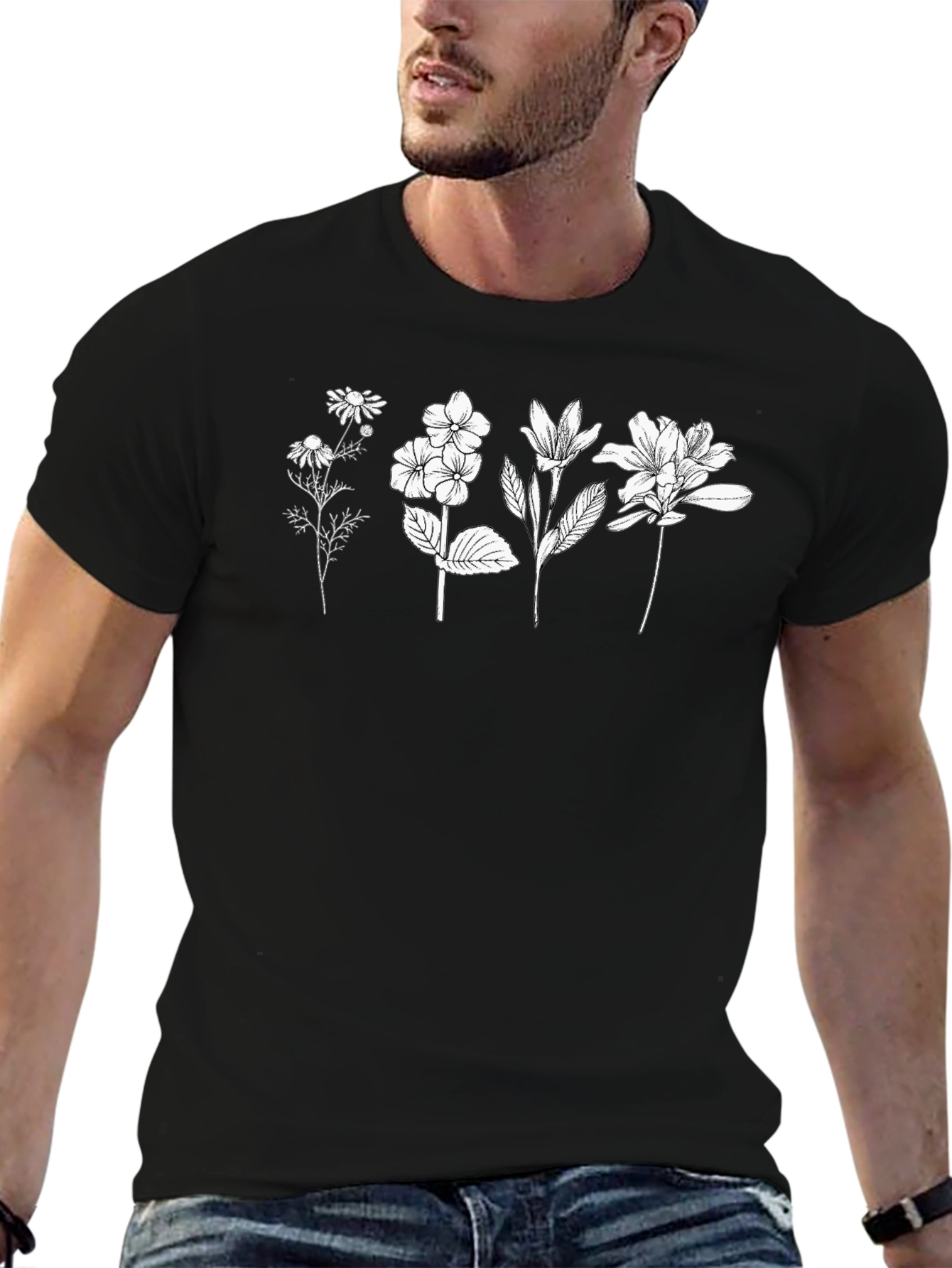 Floral Botanical Print Black T-Shirt