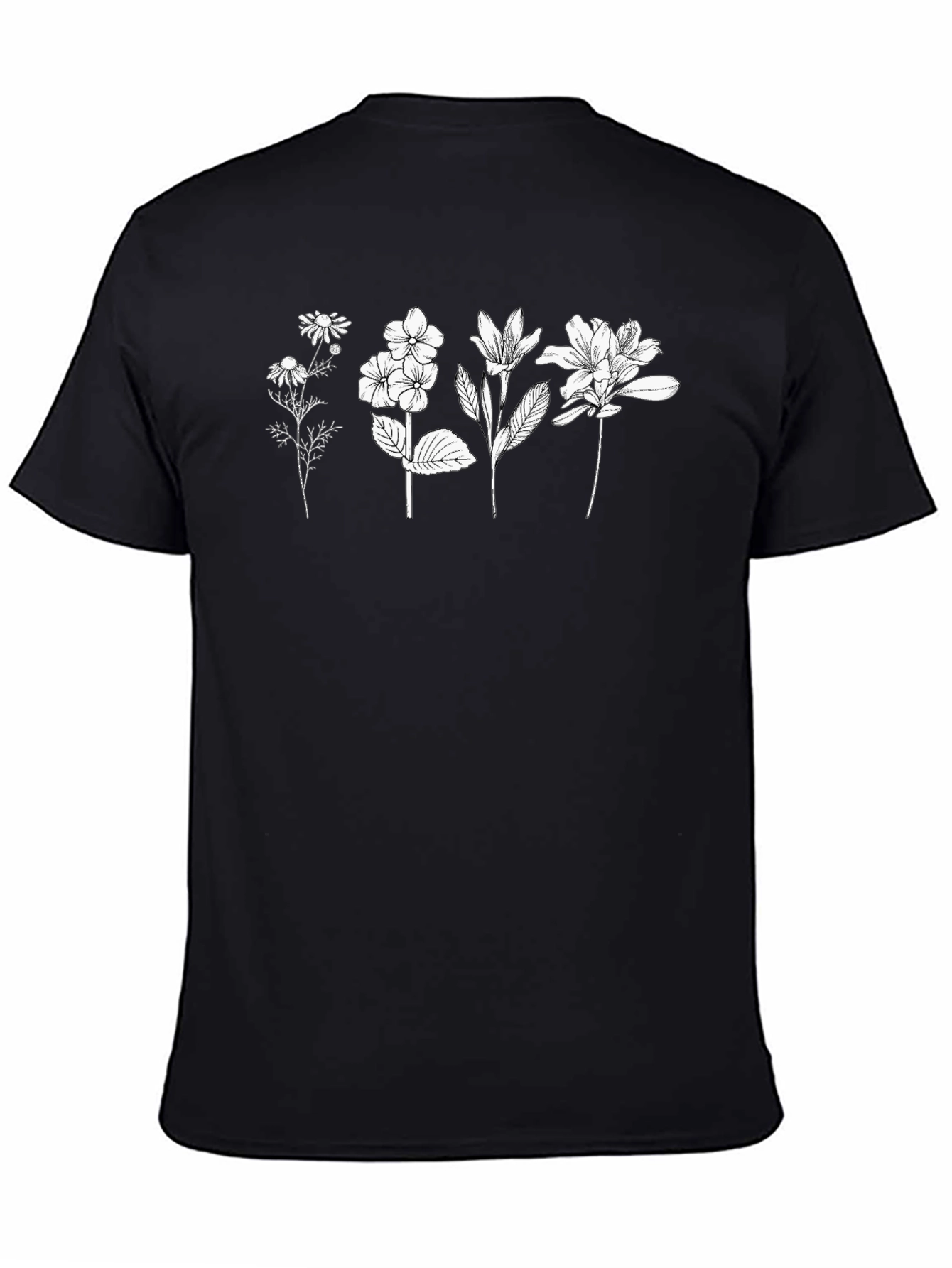 Floral Botanical Print Black T-Shirt