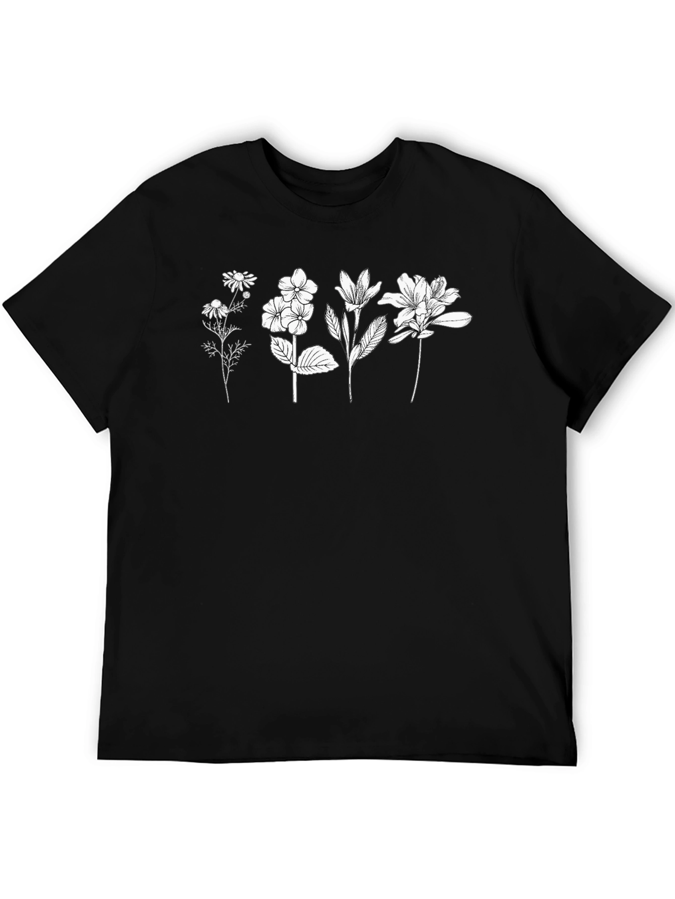 Floral Botanical Print Black T-Shirt