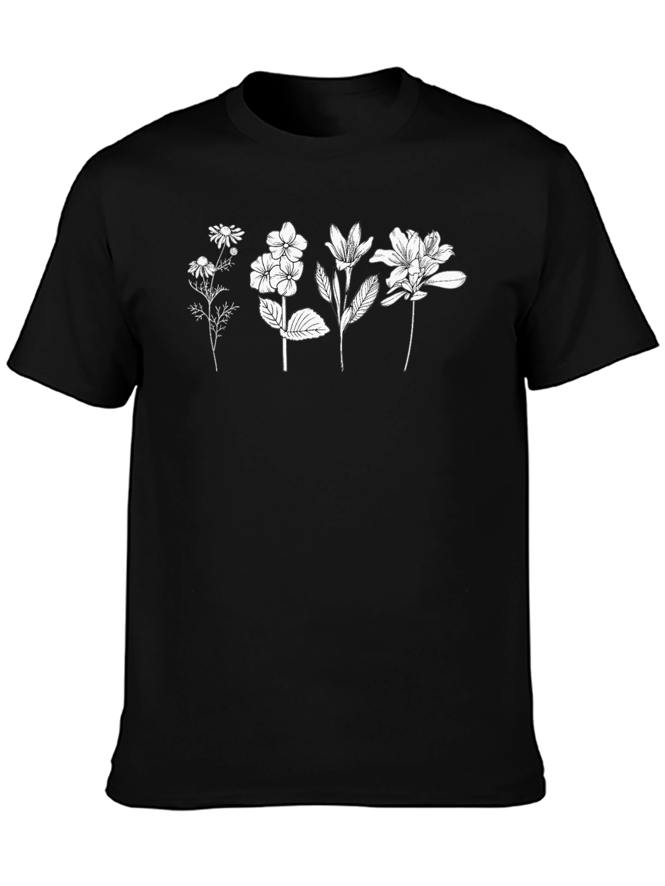 Floral Botanical Print Black T-Shirt
