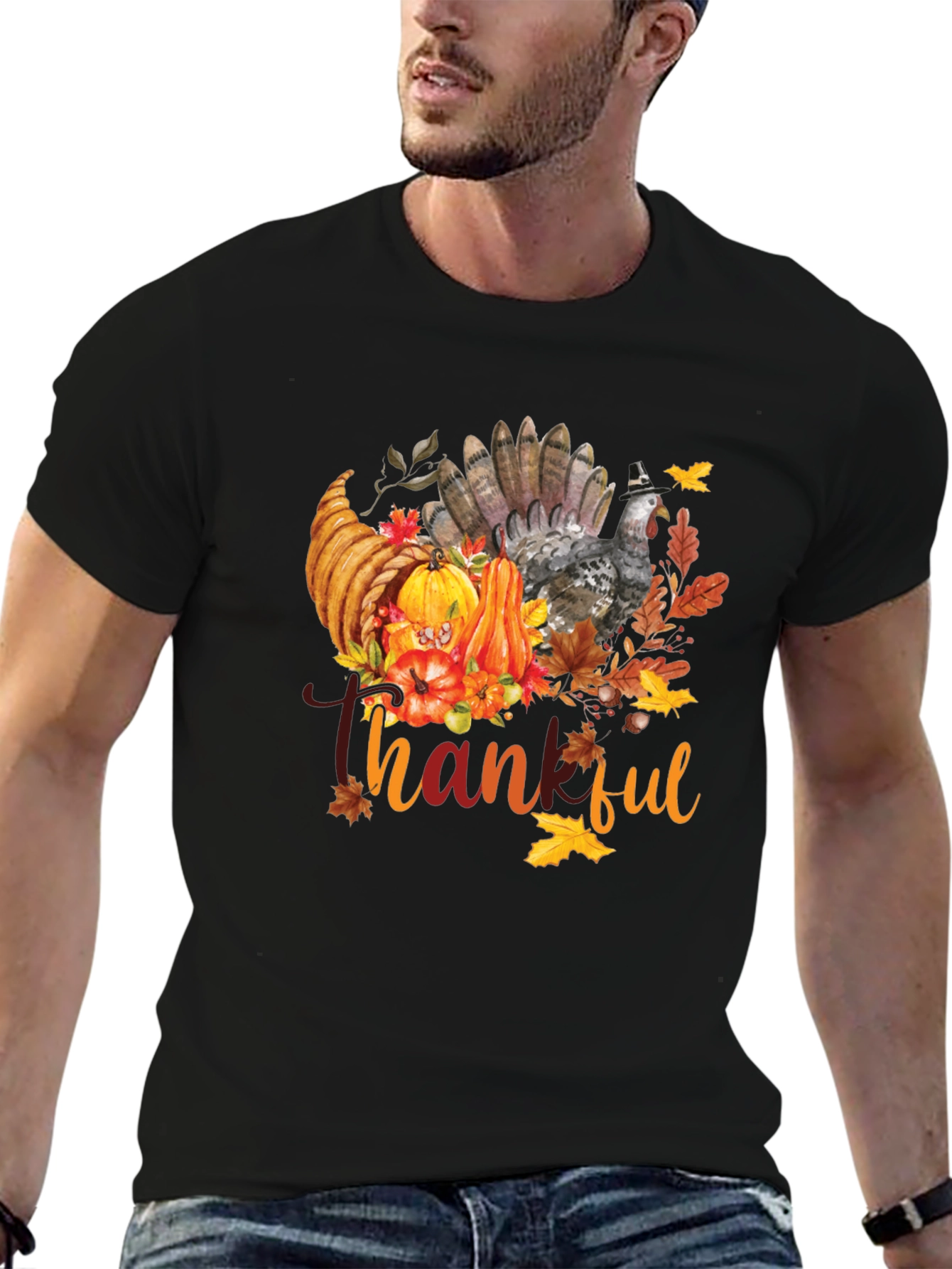 Thankful Thanksgiving T-Shirt Turkey Fall Graphic Tee