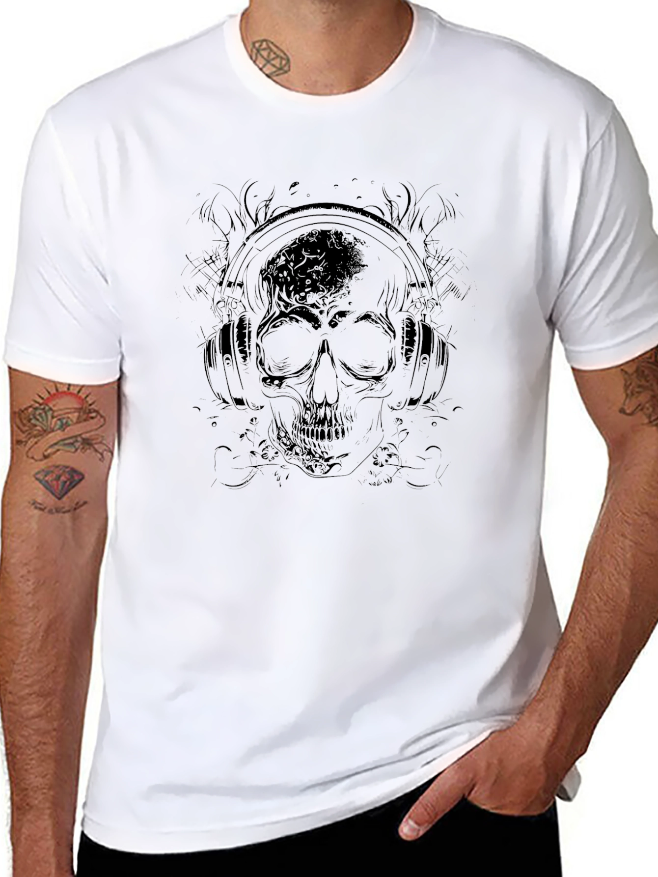 Skull & Headphones Graphic Tee - Mens Black T-Shirt