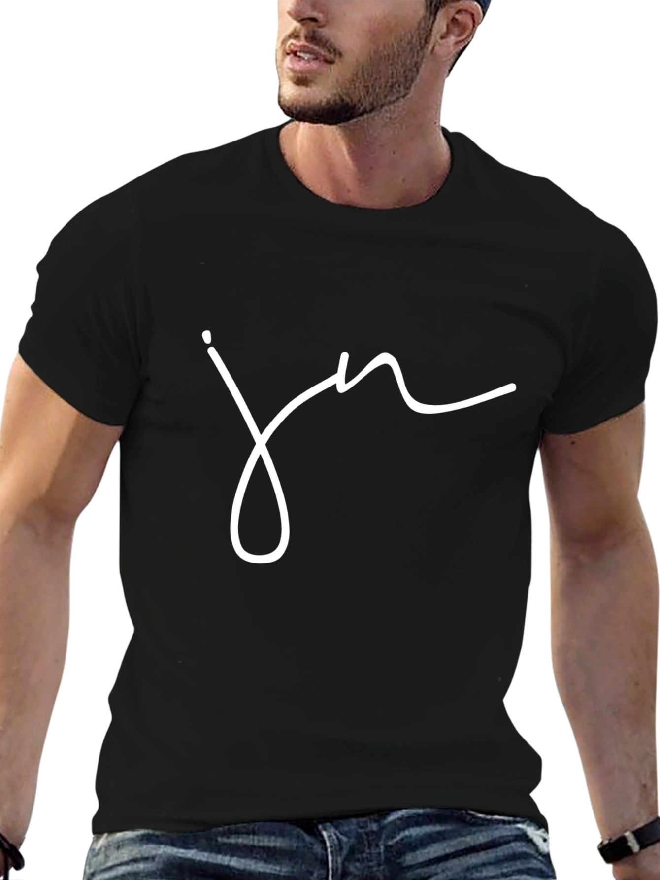 Black T-Shirt with White Script Graphic