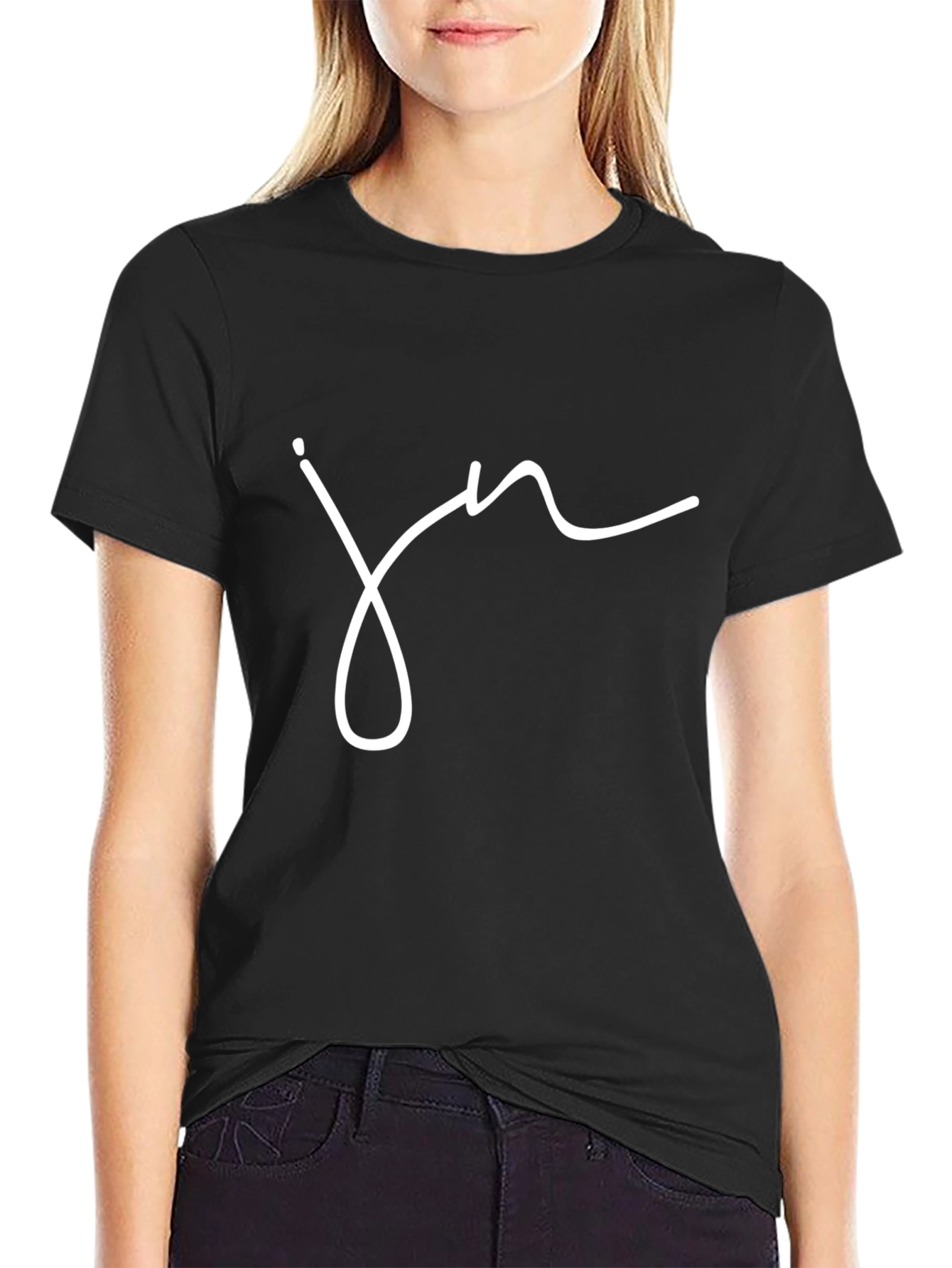 Black T-Shirt with White Script Graphic
